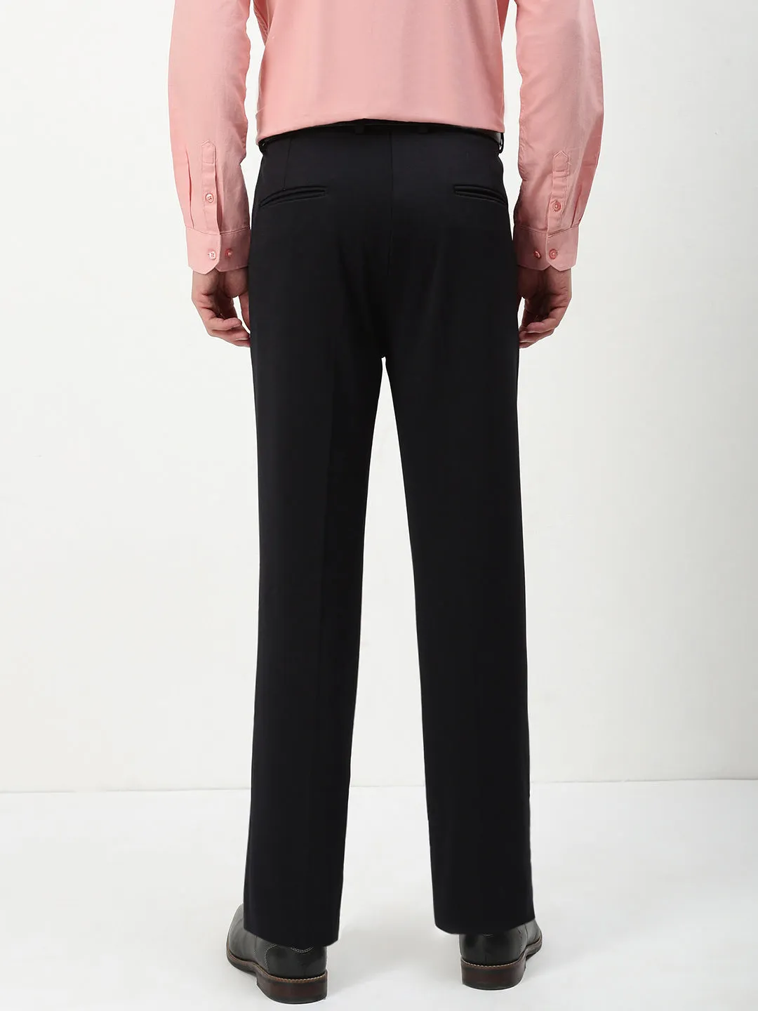 Men's Black Solid Formal Trousers Breathable Weave Fabric