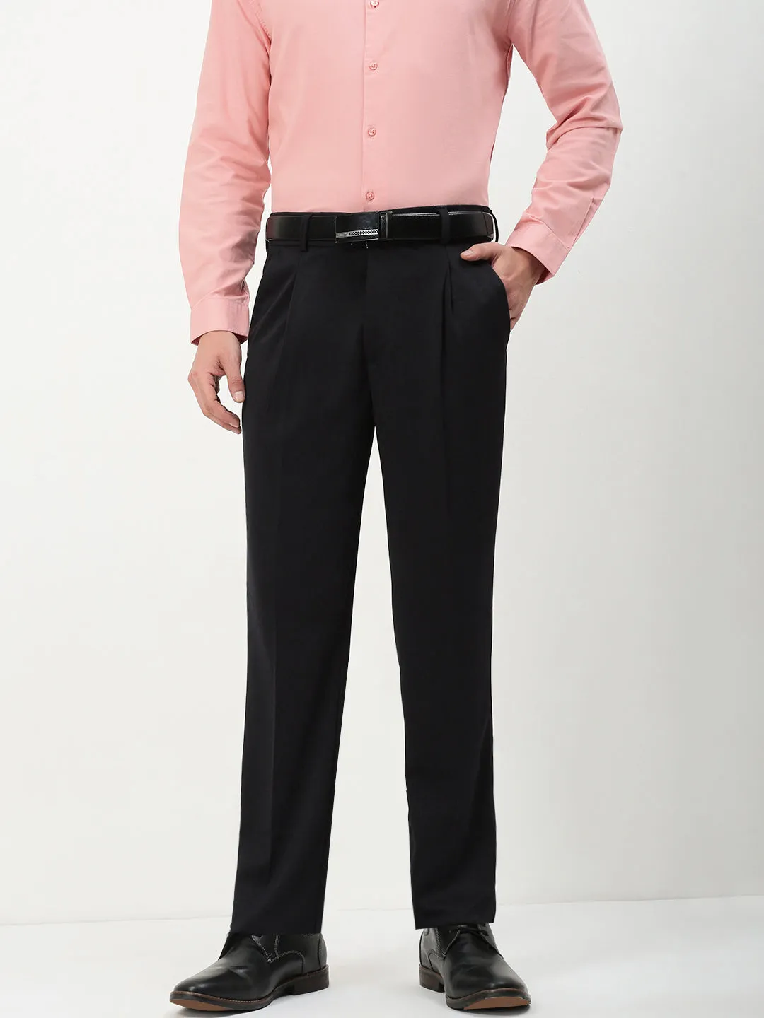 TaperedLeg High-waisted fit Men's Black Solid Formal Trousers