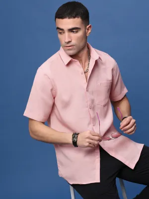 Men's Peach Solid Slim Fit Shirt SlipResistantHem