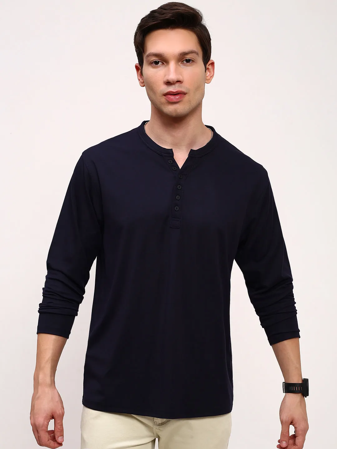 Men's Navy Blue Solid Casual T-Shirt right for hot weather product date night charm factor