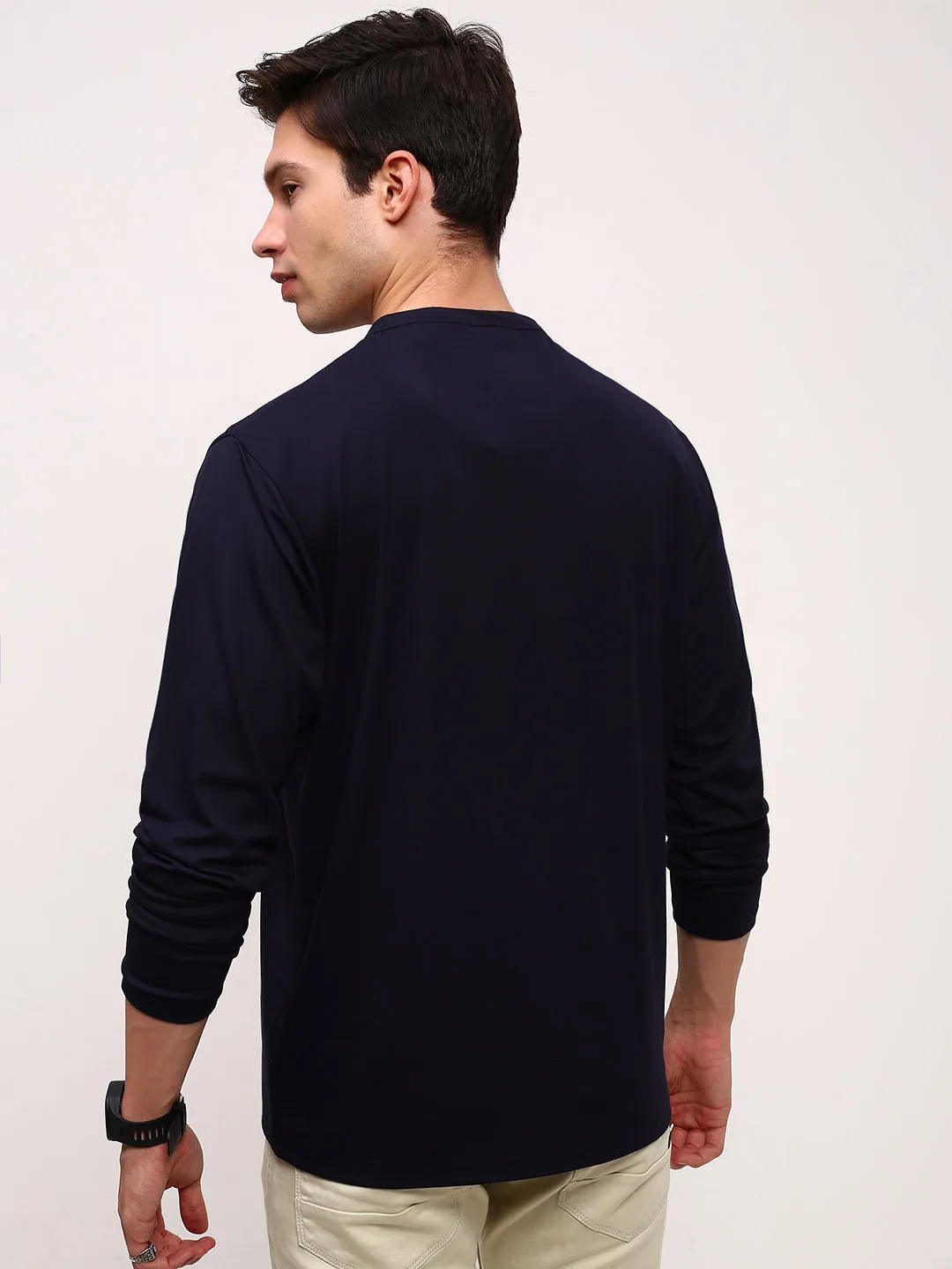 Spring Wear Men's Navy Blue Solid Casual T-Shirt