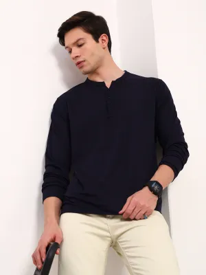 Everyday Comforts Men's Navy Blue Solid Casual T-Shirt