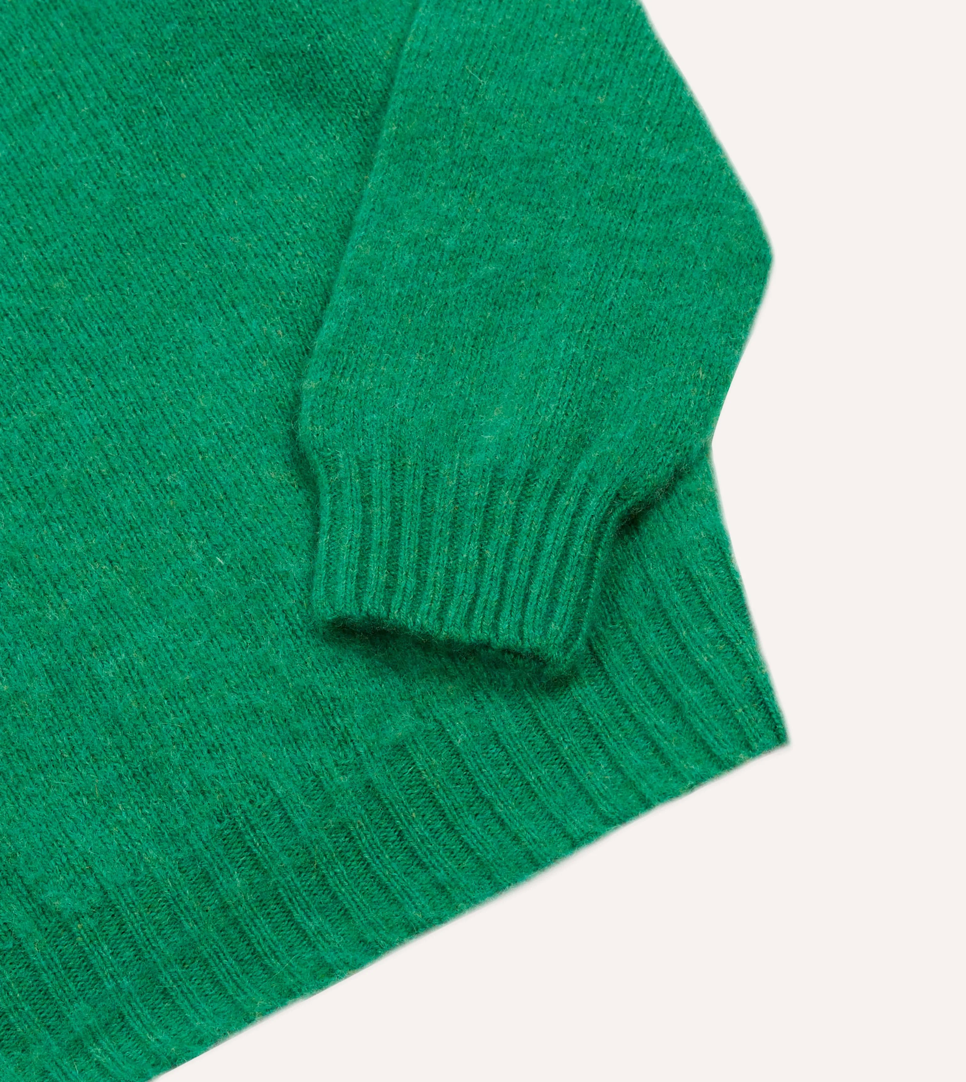 Transitional Wear Lattice Ventilation Weave Green Brushed Shetland Crew Neck Jumper