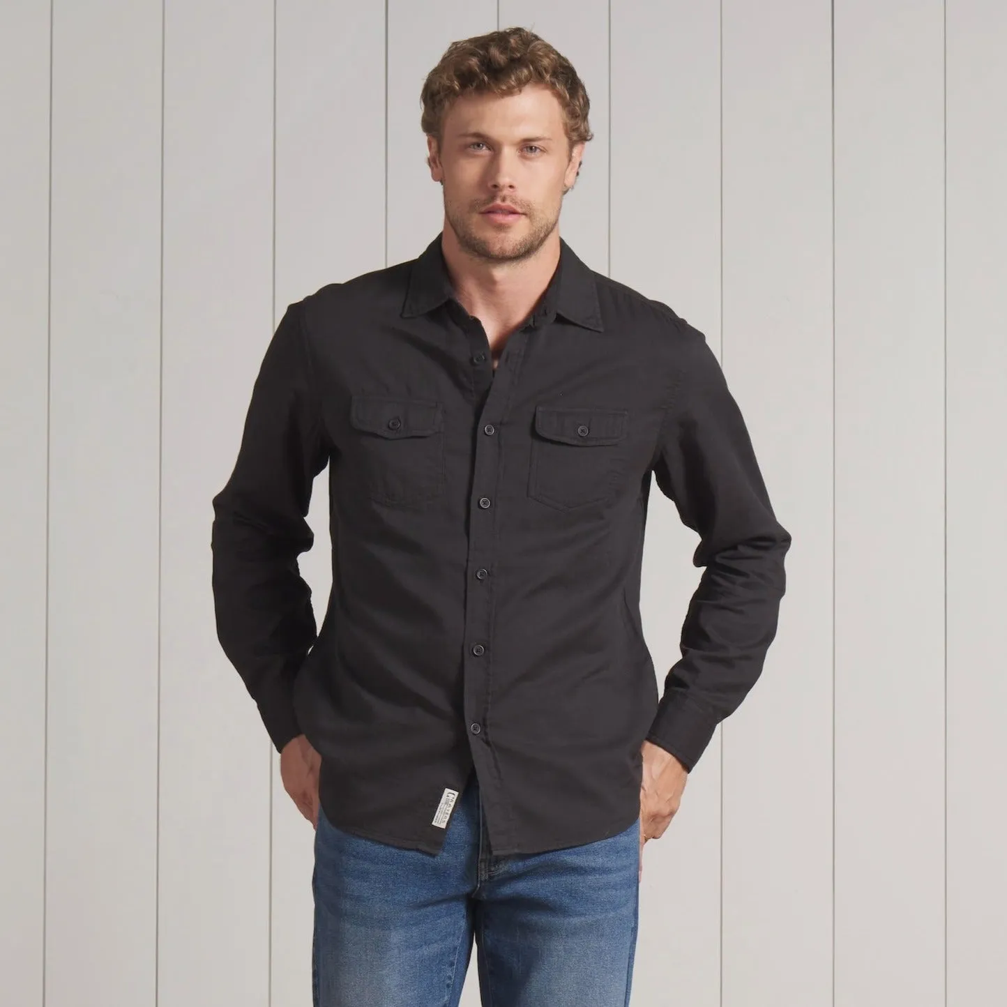 Sleek Look Classic timelessness Brando Lightweight Double Cloth Shirt - Washed Black