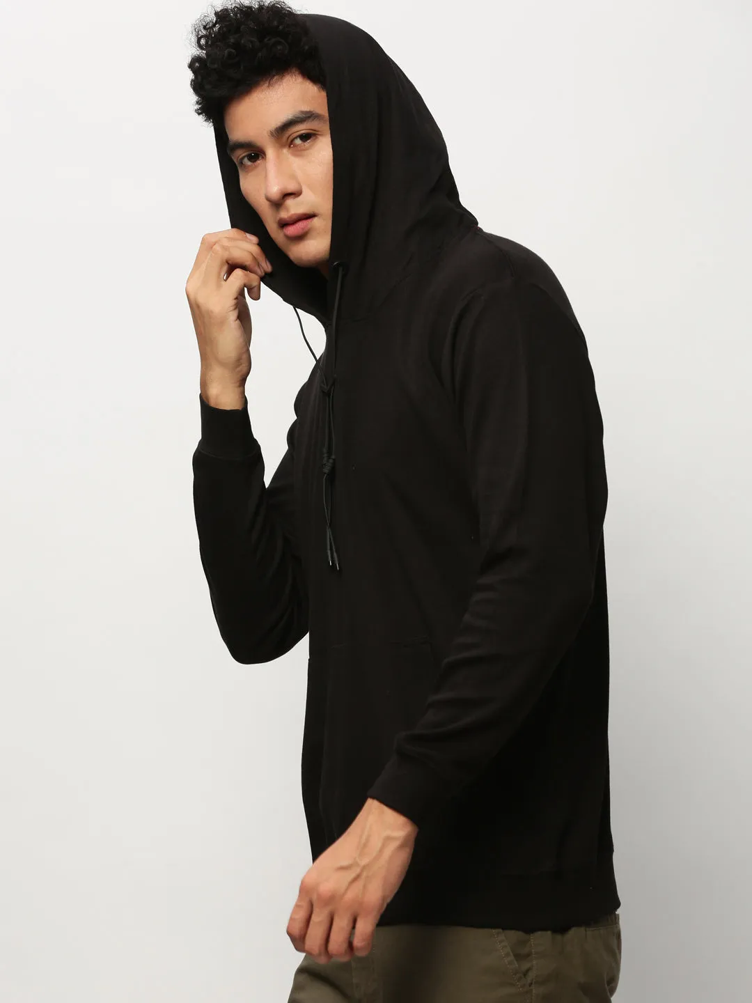 product customer retention Urban Minimal Men's Black Hooded Cotton Pullover