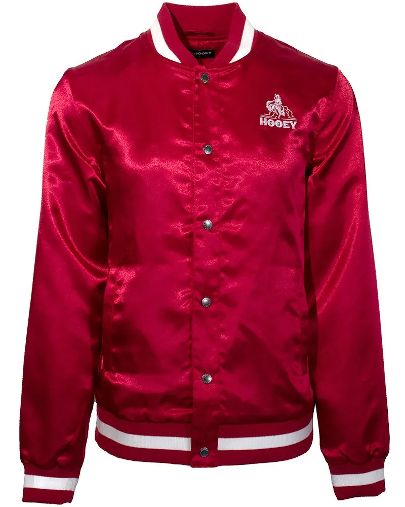 Hooey Men's Branded Satin Bomber Jacket in Red & White Reinforced Shoulder Padding