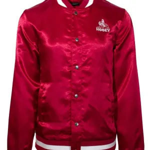 Hooey Men's Branded Satin Bomber Jacket in Red & White Flat Lock Stitching Hypoallergenic Textile