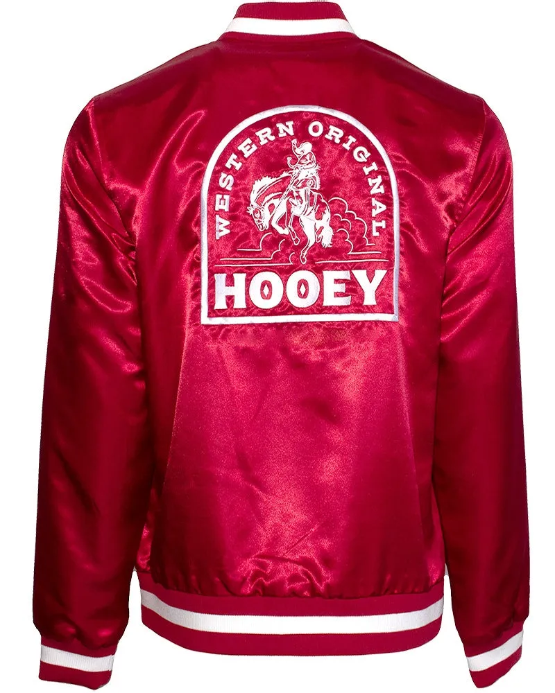 Eco Friendly Noise Free Movement Hooey Men's Branded Satin Bomber Jacket in Red & White