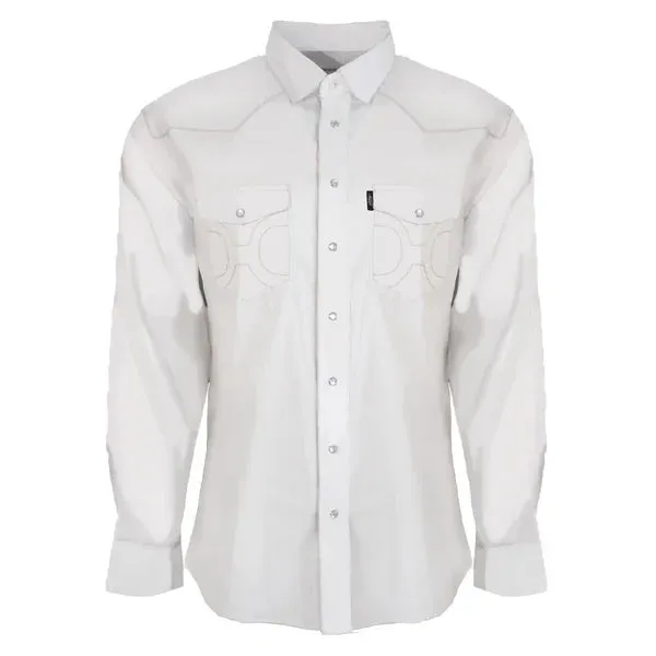 Comfy Layer Wear Casual Choice Hooey Men's L/S Dos Sol Solid Western Snap Shirt in White