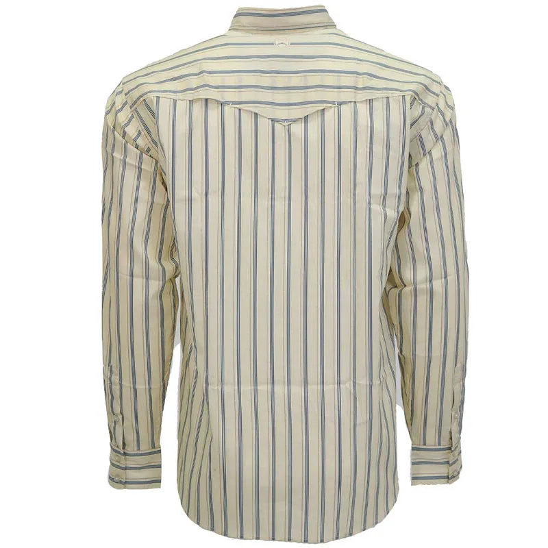 Fun Style Heathered Fabric Hooey Men's L/S Maverick Pin Stripe Western Button Up Shirt in Yellow
