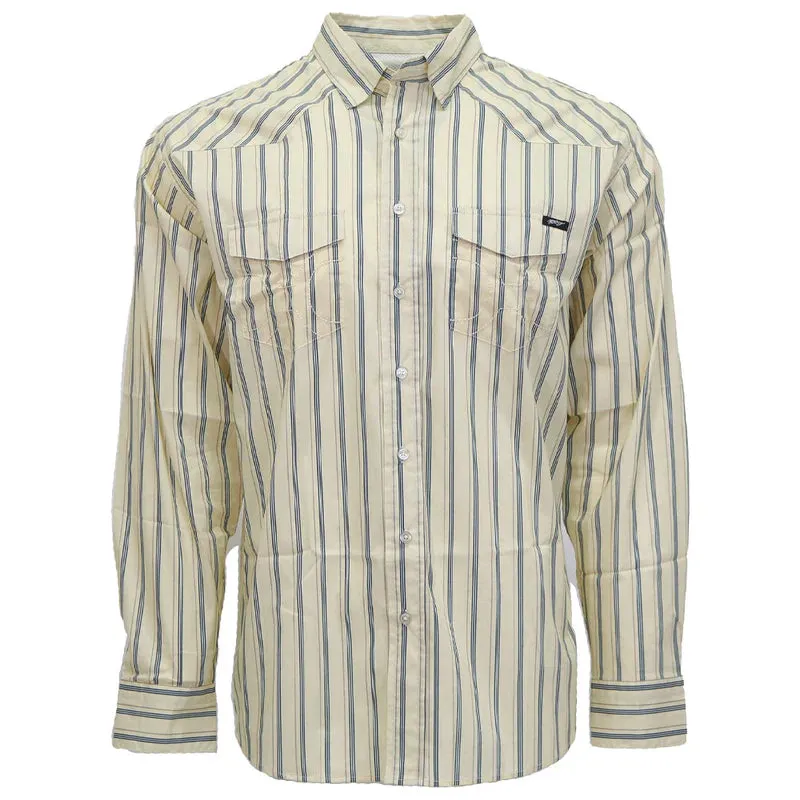 Hooey Men's L/S Maverick Pin Stripe Western Button Up Shirt in Yellow High Quality Printing Travel Ready