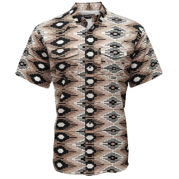 Organic Cotton Sporty Appeal Hooey Men's Sol Saddle Blanket Short Sleeve Western Snap Shirt in Brown