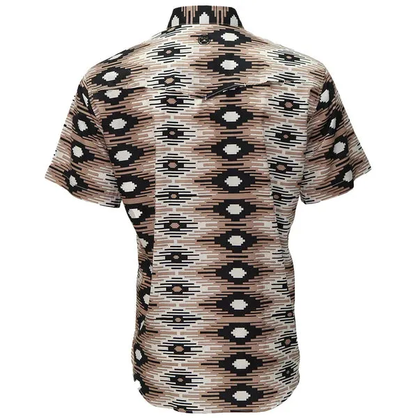 Indoor Comfort Hooey Men's Sol Saddle Blanket Short Sleeve Western Snap Shirt in Brown