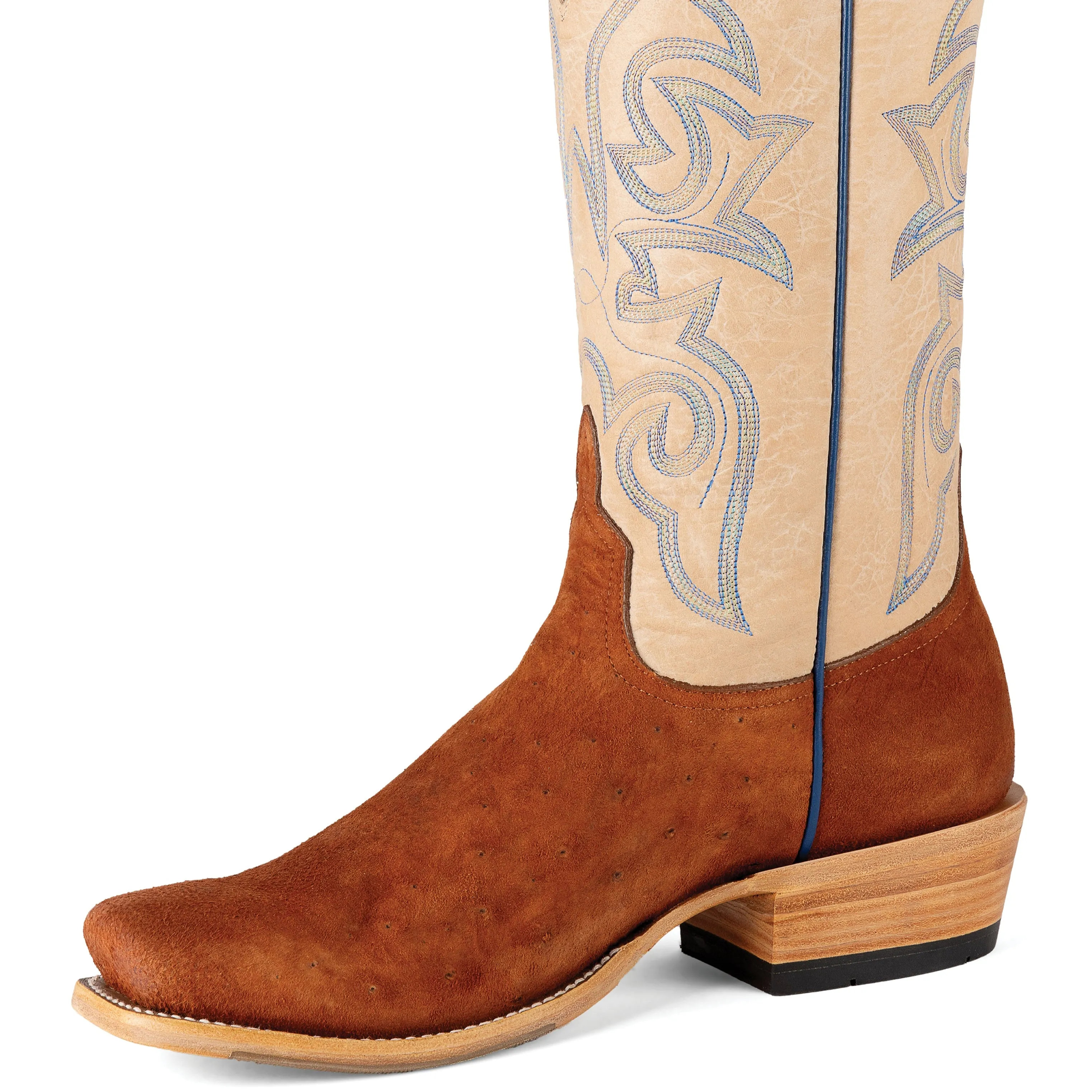Horse Power Men's Reversed Smooth Ostrich Rough Out Western Boot in Brandy Brown Construction Grade Rain Friendly
