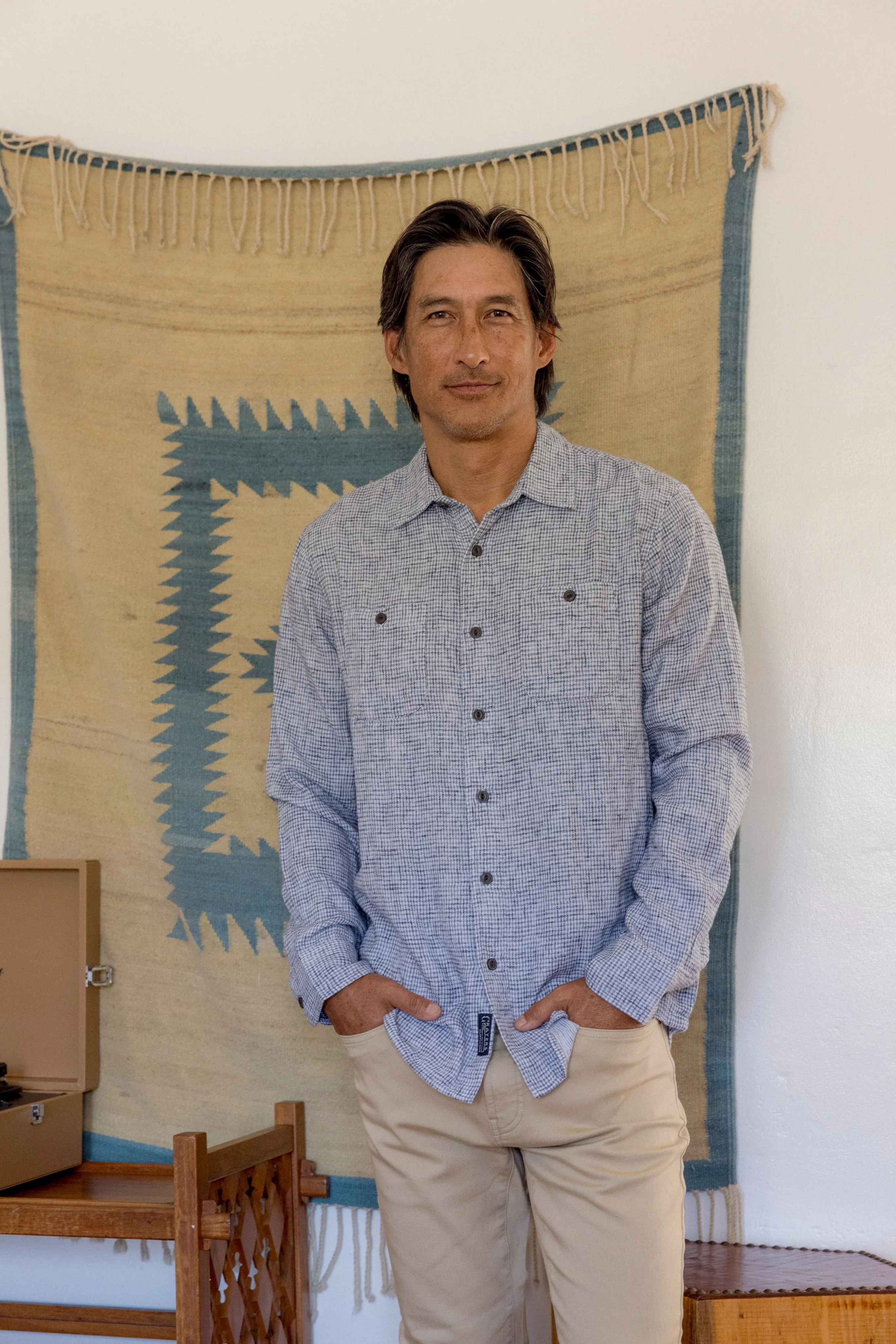 Houndstooth Double Cloth Workshirt - Cream Navy Casual Comfort Layer SoftenedTexturedWeave