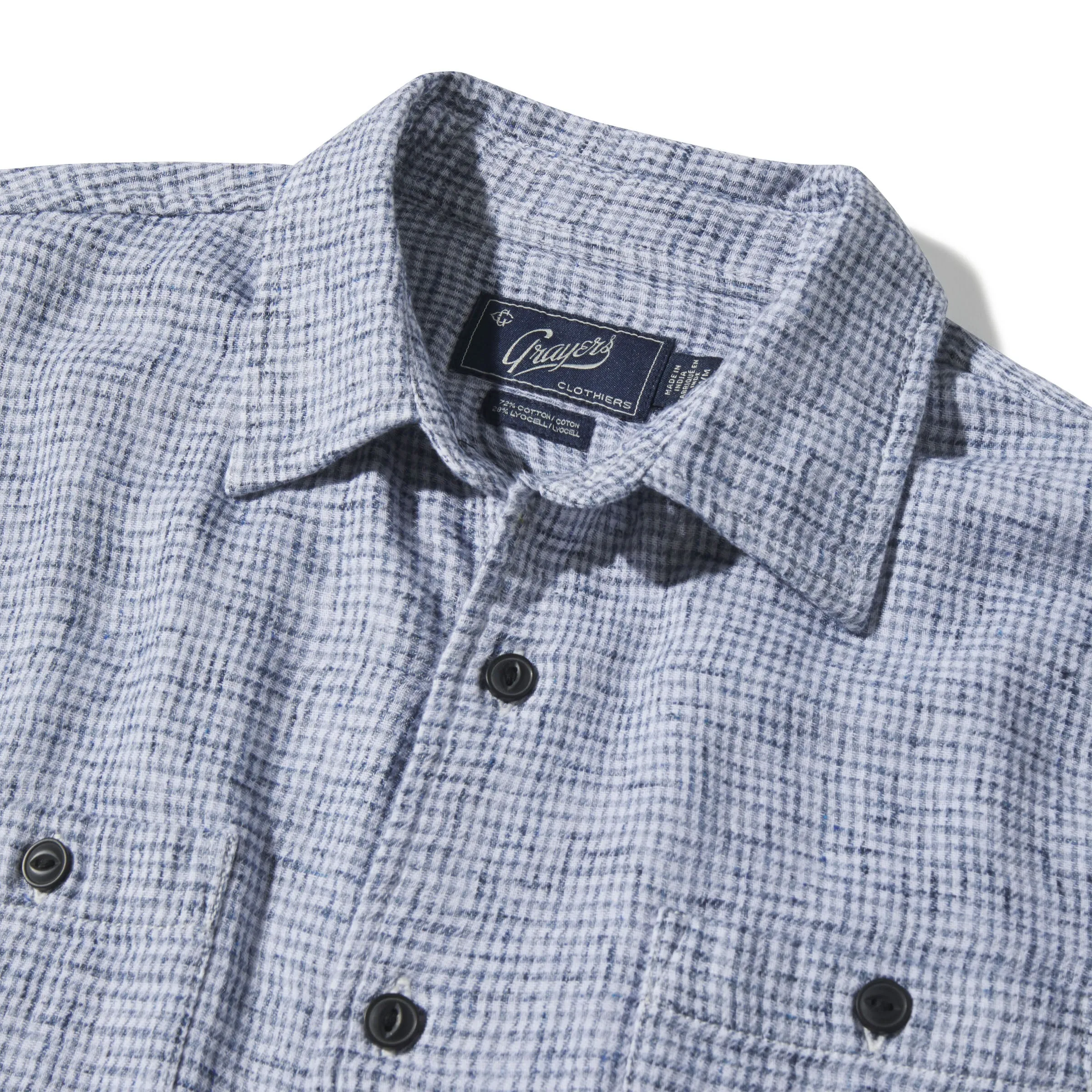 Casual Look Wear Houndstooth Double Cloth Workshirt - Cream Navy