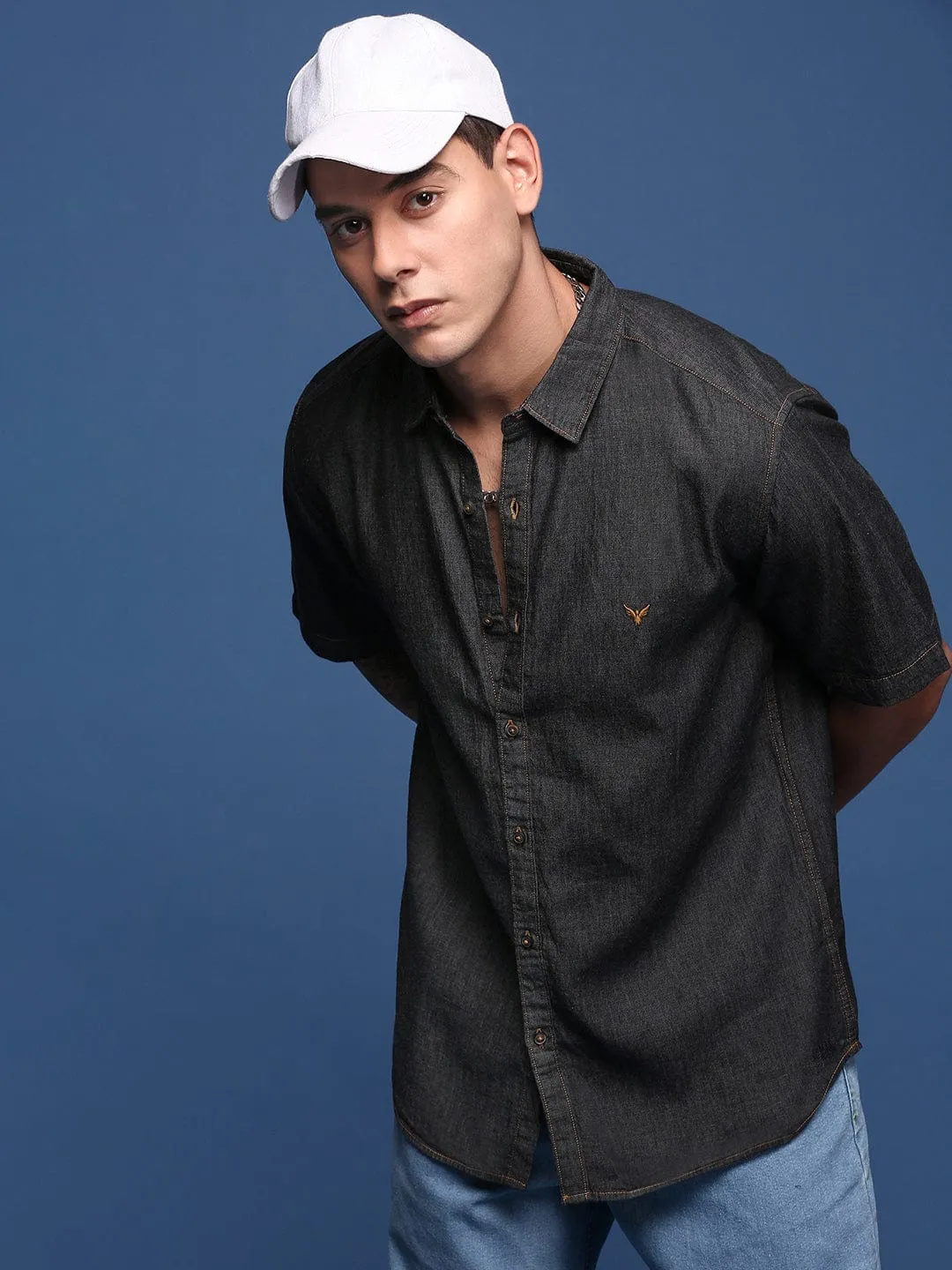 Men's Black Standard Slim Fit Opaque Casual Shirt ThermalRegulation