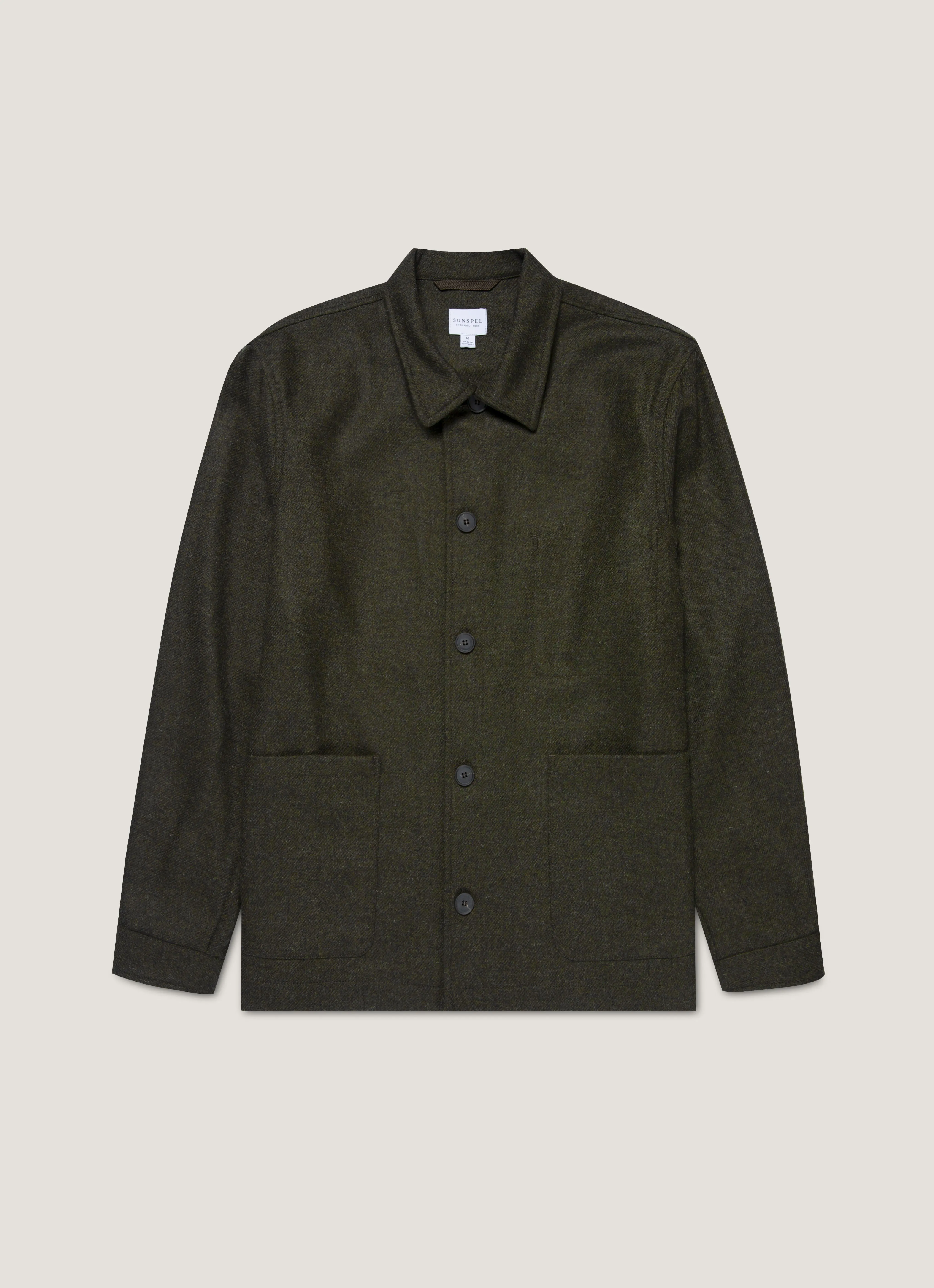 Men's Wool Twin Pocket Jacket in Drill Green CompactPacking WaterResistant Coating