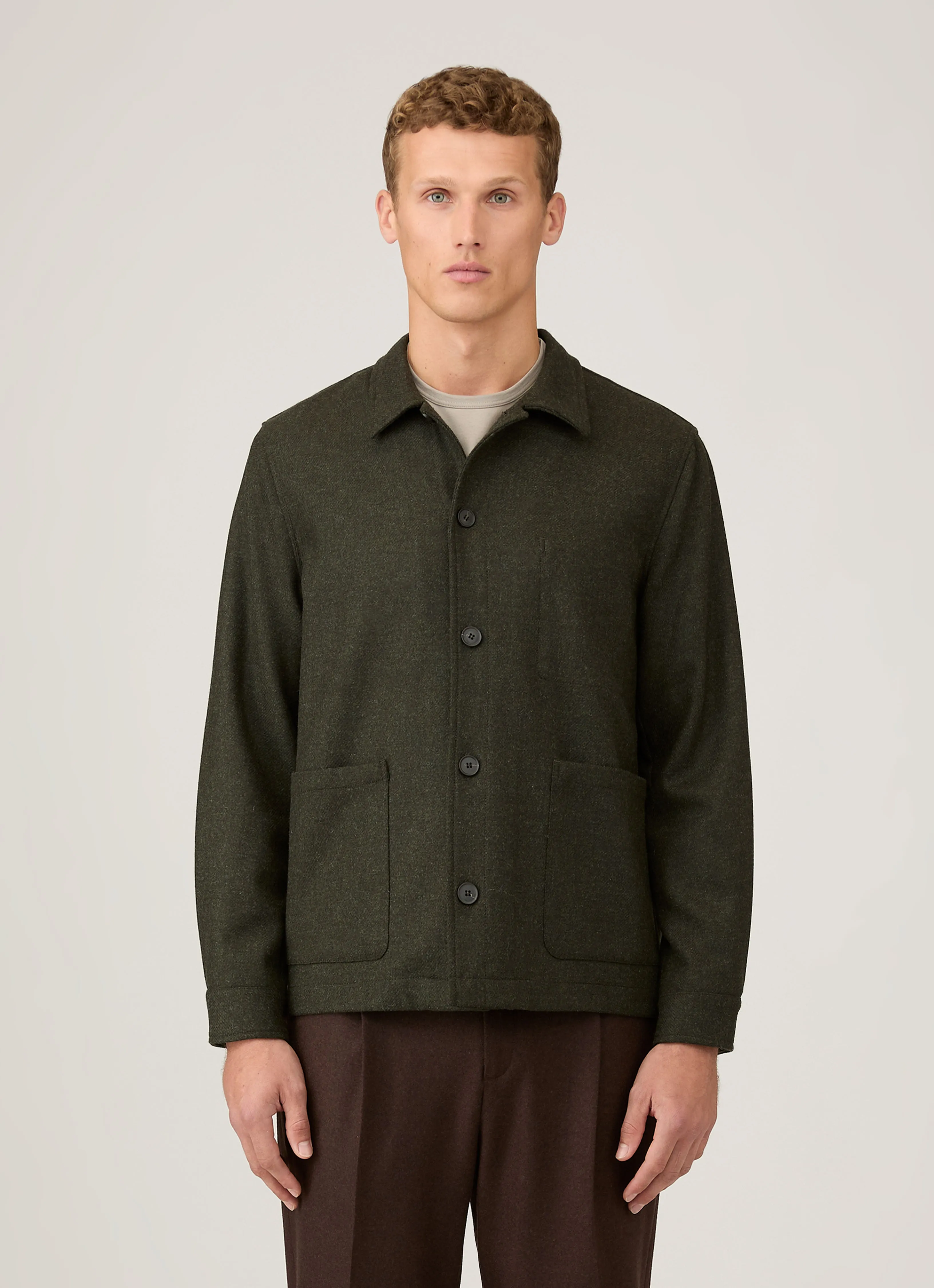 Soft Touch Men's Wool Twin Pocket Jacket in Drill Green