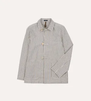 Blue and Ecru Stripe Cotton-Linen Deck Chore Jacket City Walking Style