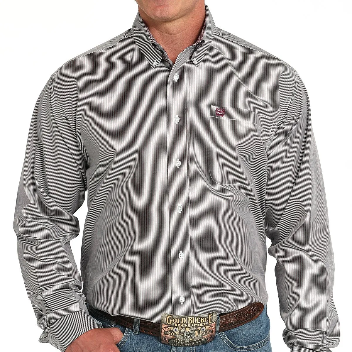 Solid color purity Cinch Men's Tencel? L/S Multicolor Striped Button-Down Western Shirt