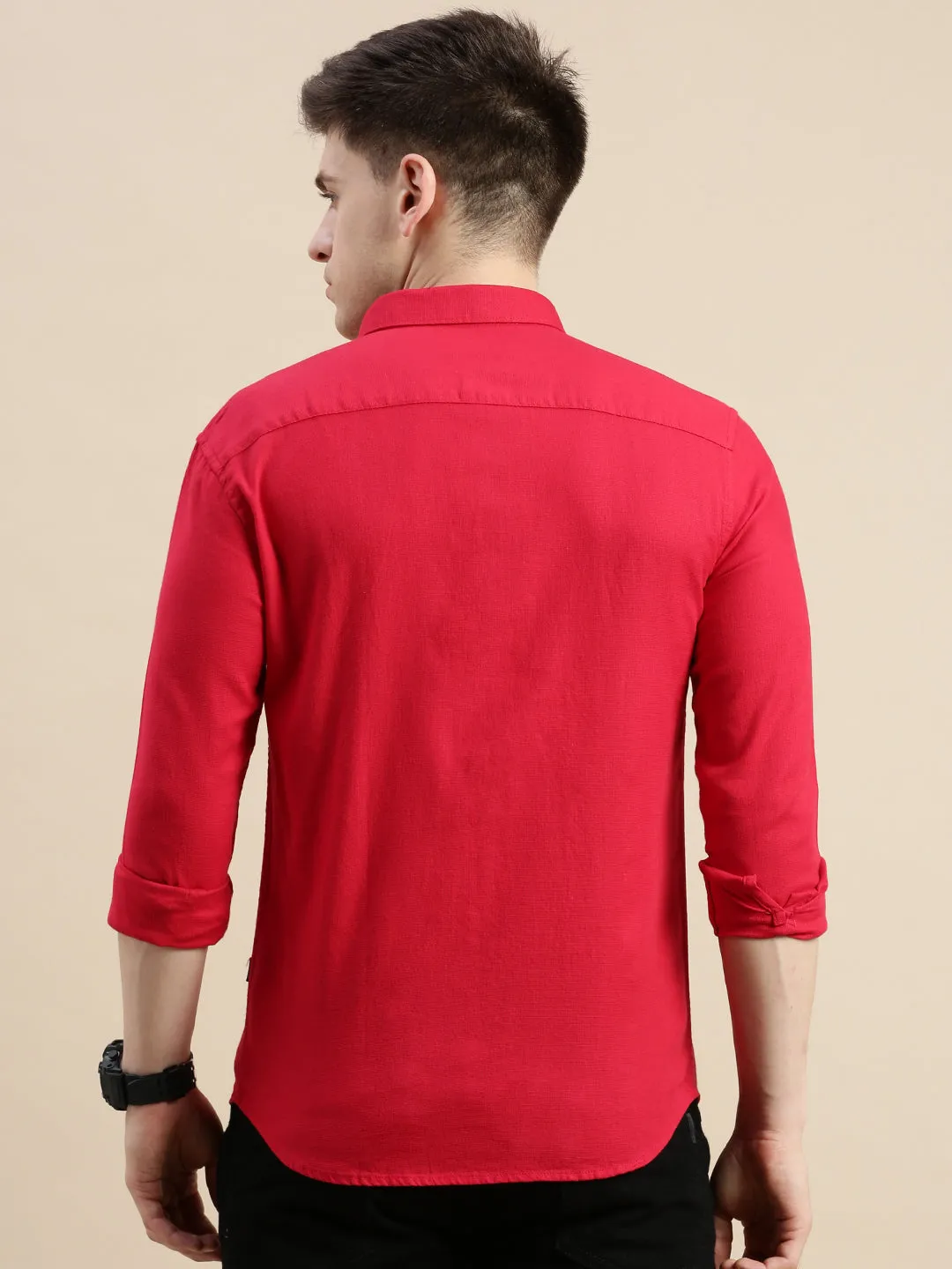 Men's Red Solid Slim Fit Shirt Beach Ease