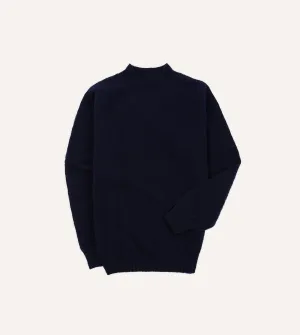 Navy Brushed Shetland Mock Neck Jumper Jacquard Pattern Compressed Stitch