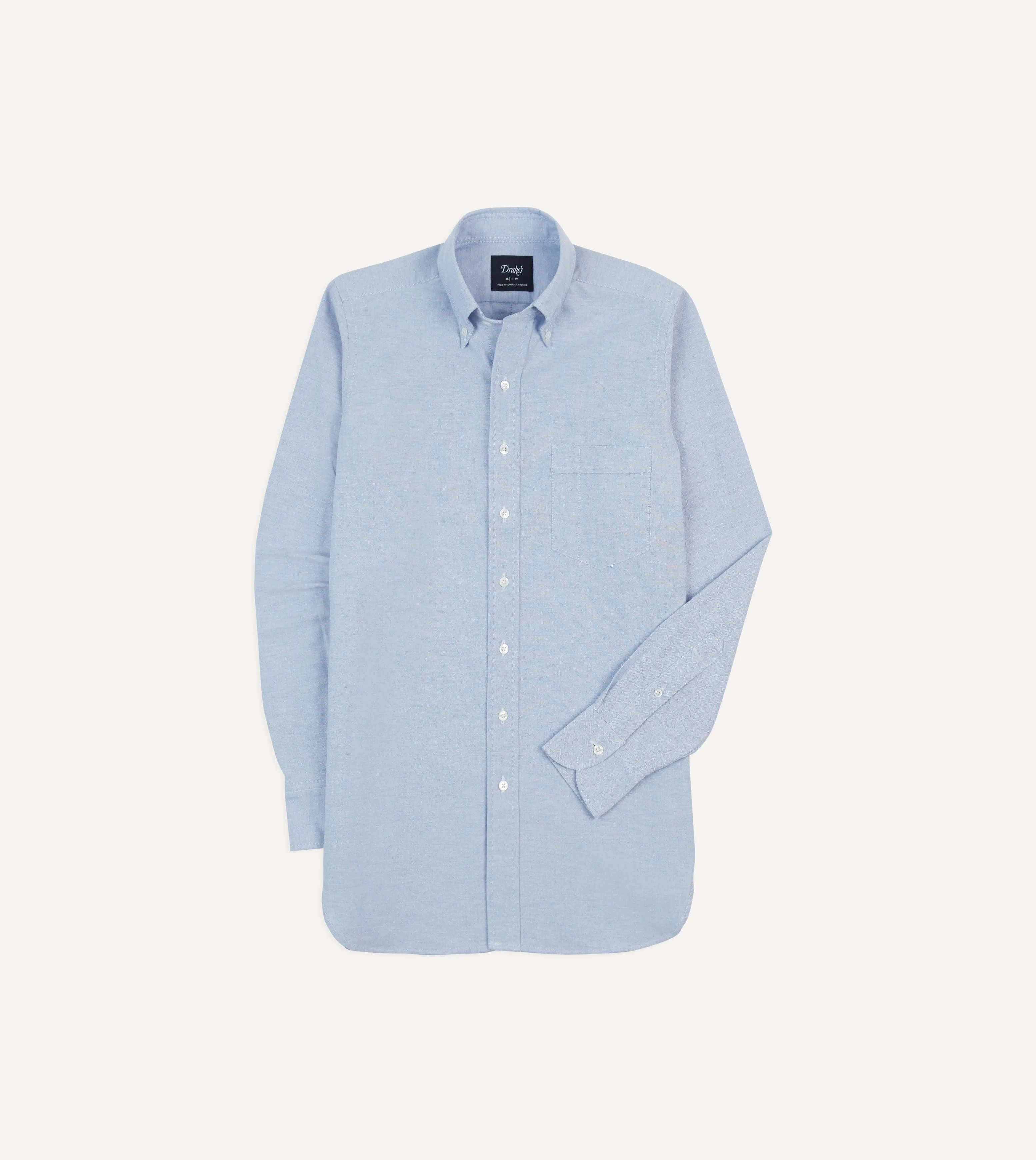 Ice Blue Cotton Oxford Cloth Button-Down Shirt V neck Comfy Flex