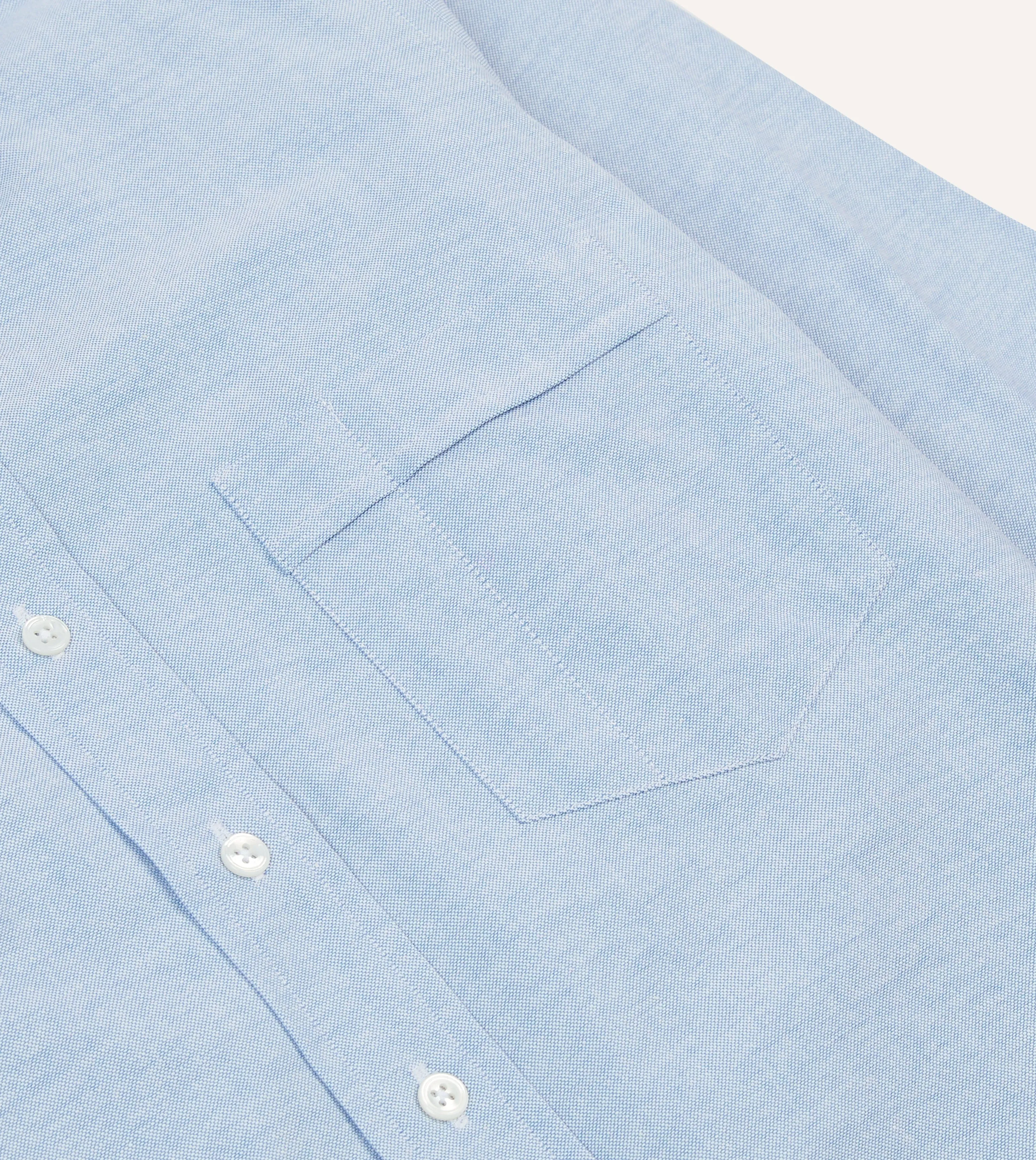 Ice Blue Cotton Oxford Cloth Button-Down Shirt Sleek Fit Seam Free Edging
