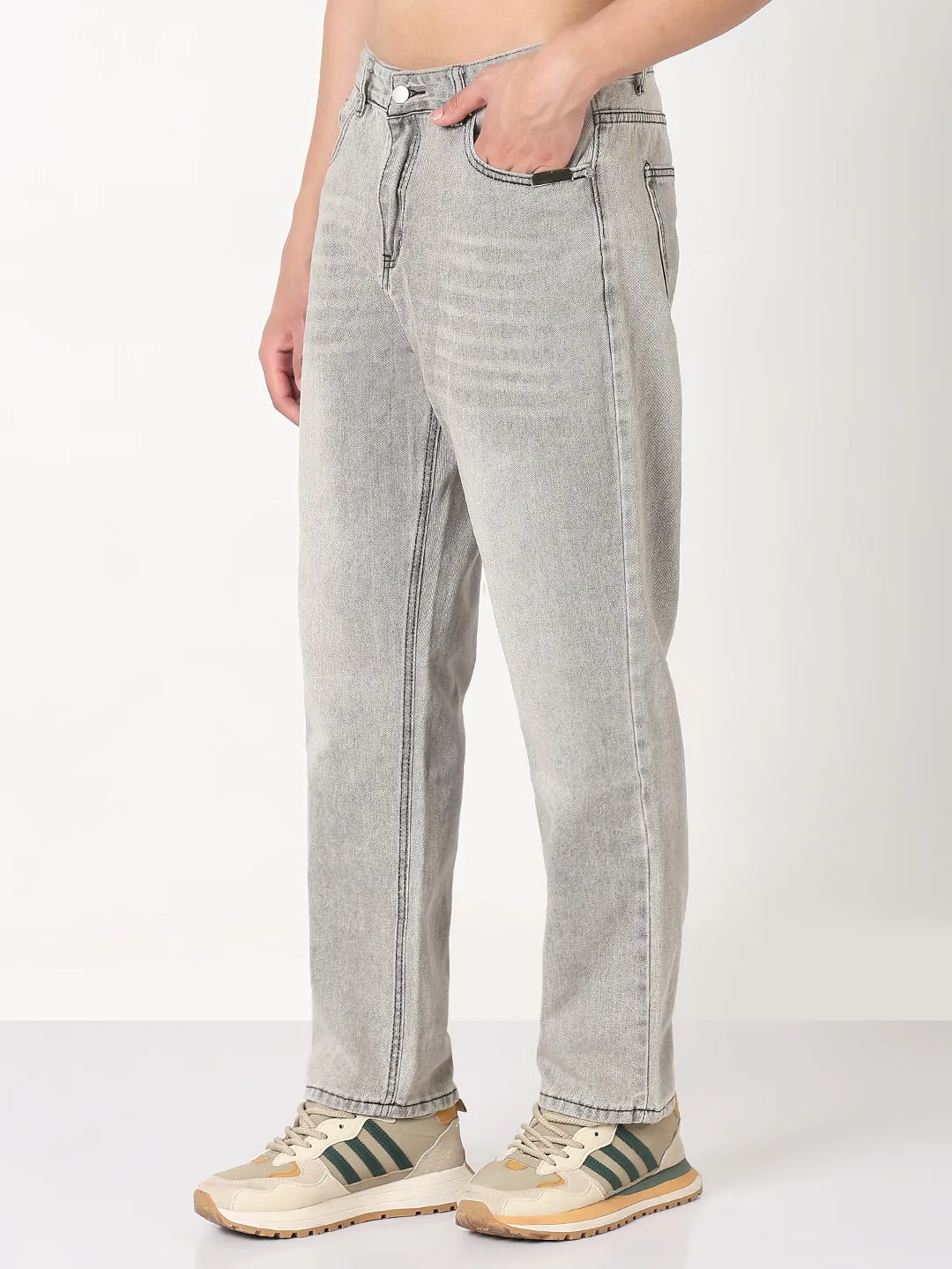 Men's Grey Washed Straight Fit Jeans Outdoor Adventure Stylish Family Style