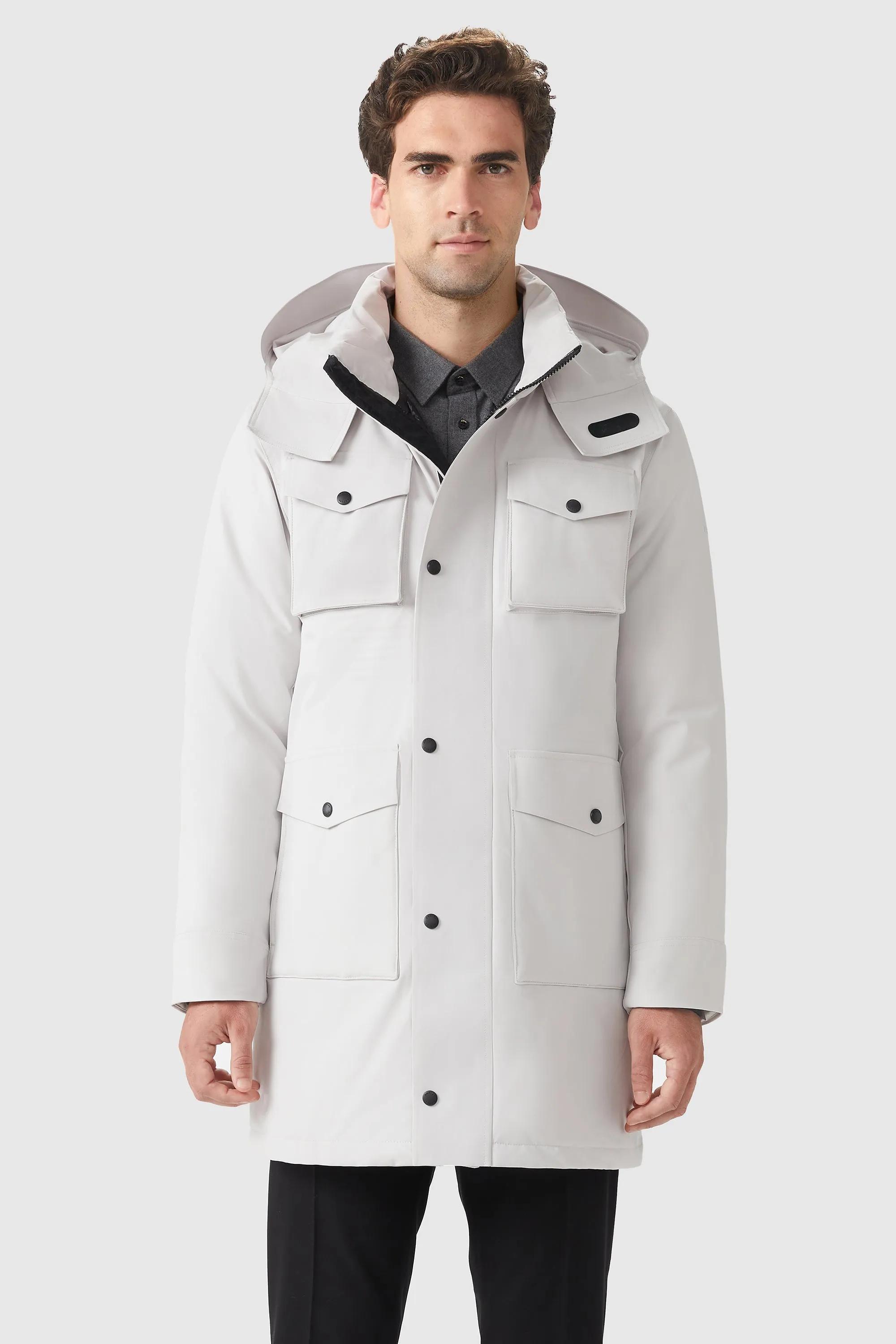 Windproof Warm Hooded Down Jacket Contrast Stitch