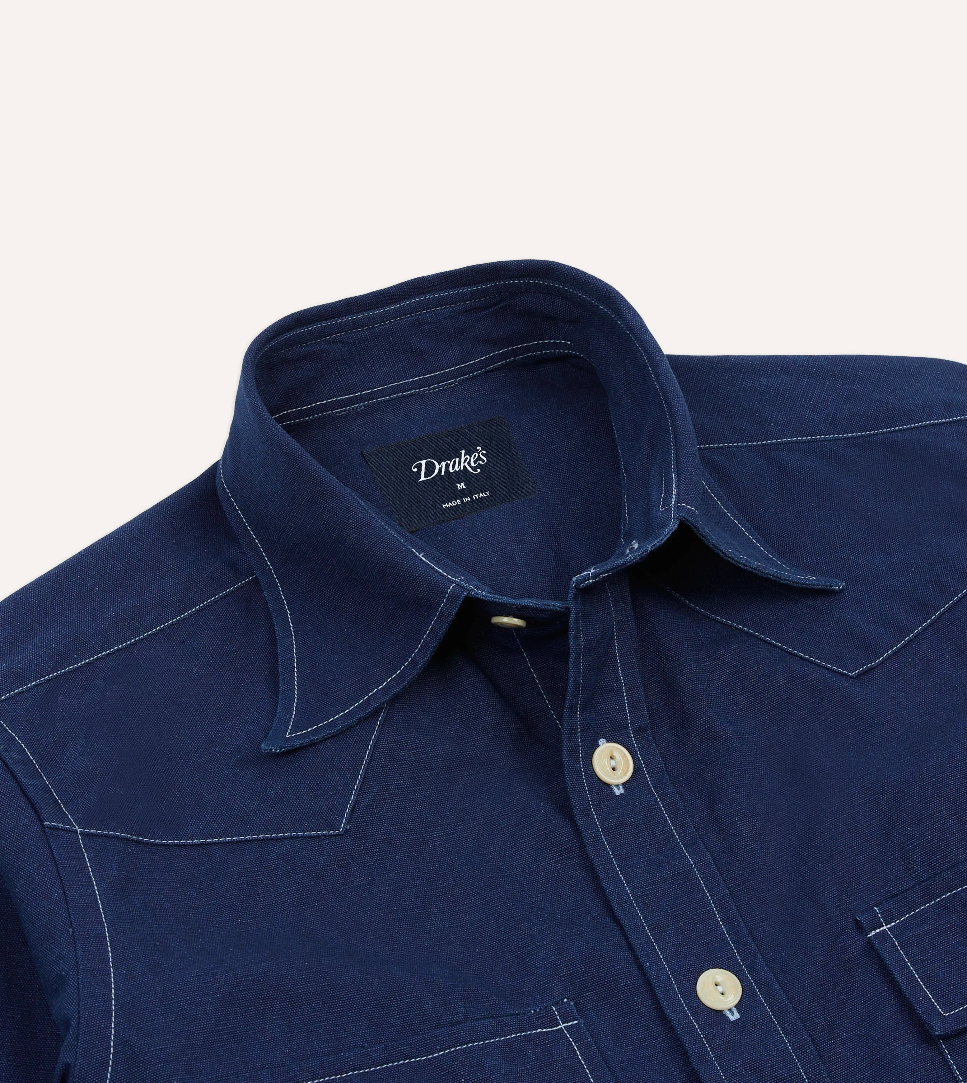 Indigo Canvas Two-Pocket Western Shirt Street Casual