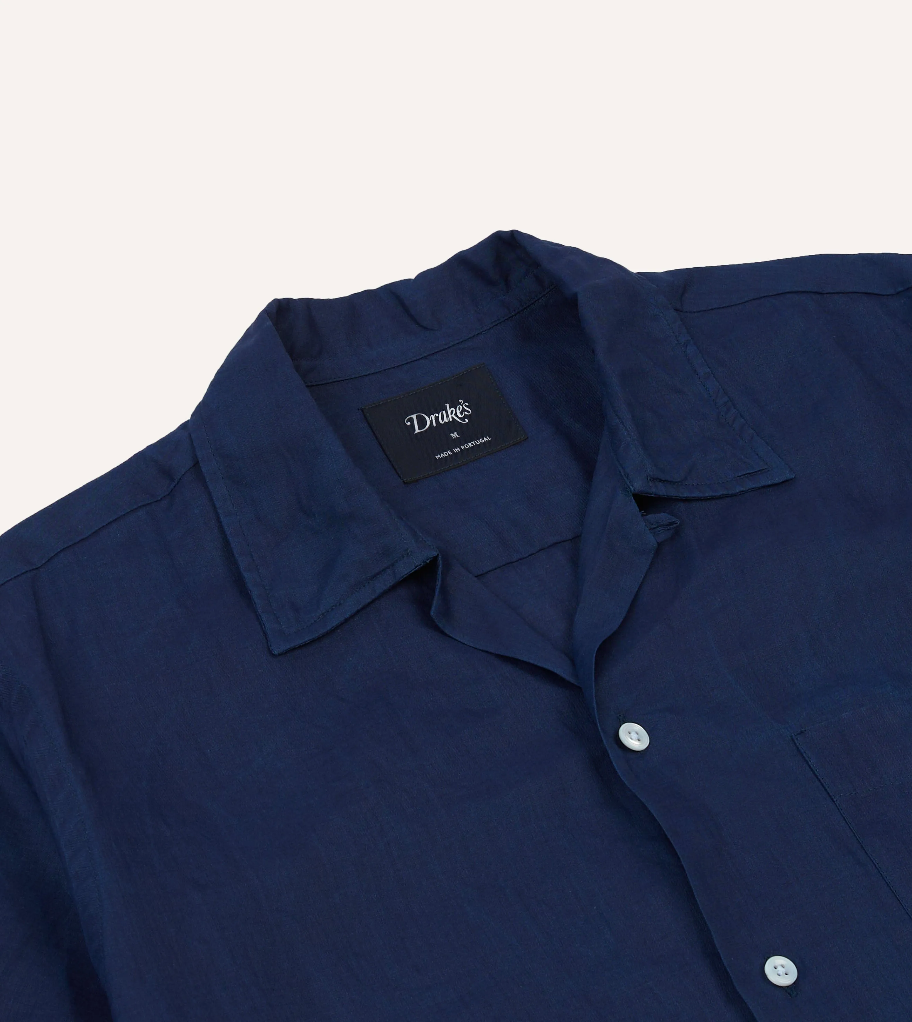 Effortless Wearable Indigo Ramie Camp Collar Short Sleeve Shirt