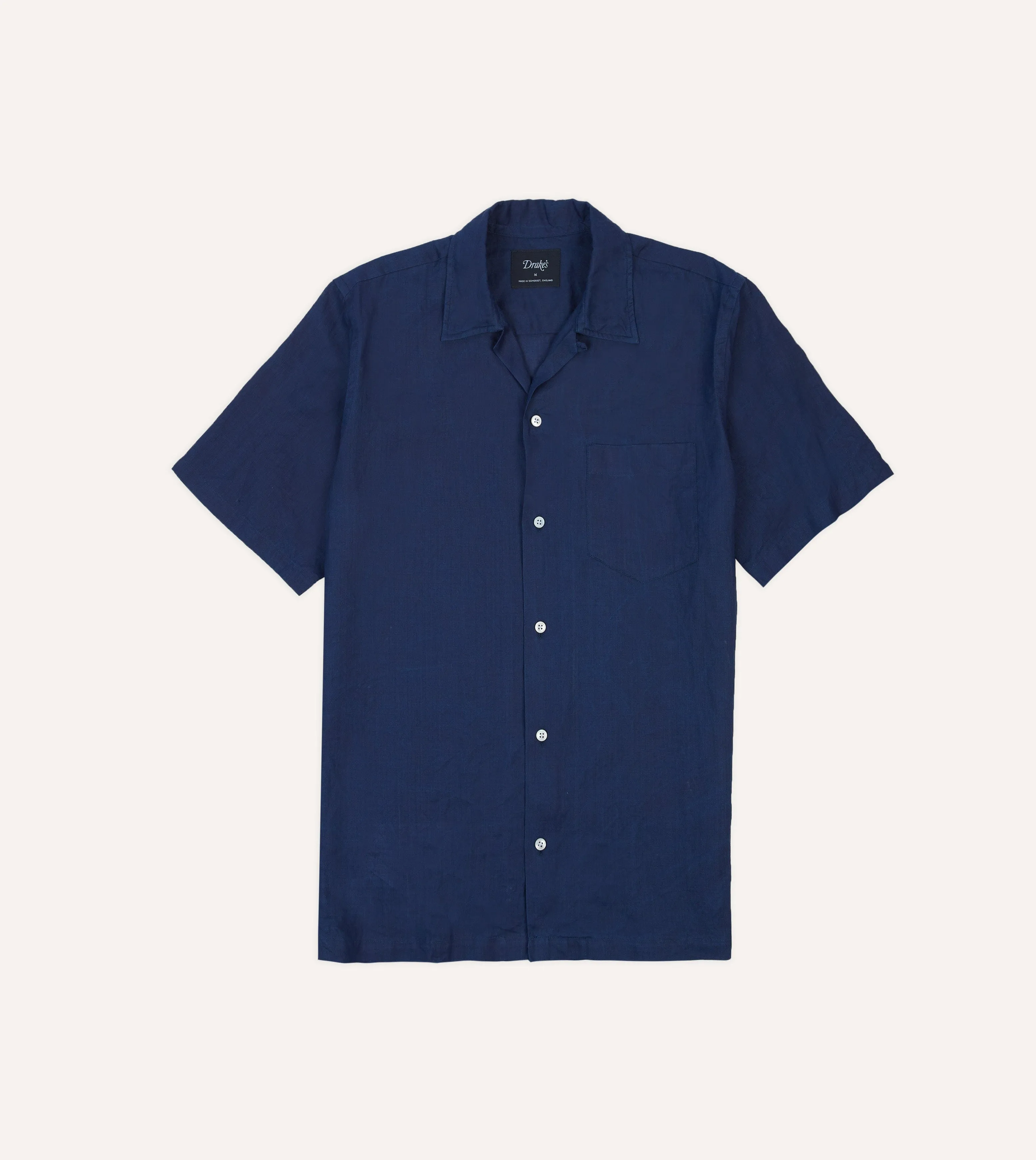 Indigo Ramie Camp Collar Short Sleeve Shirt Casual Style