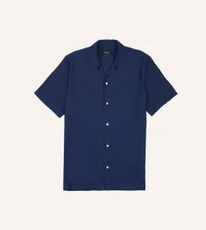Indigo Ramie Camp Collar Short Sleeve Shirt Casual Style