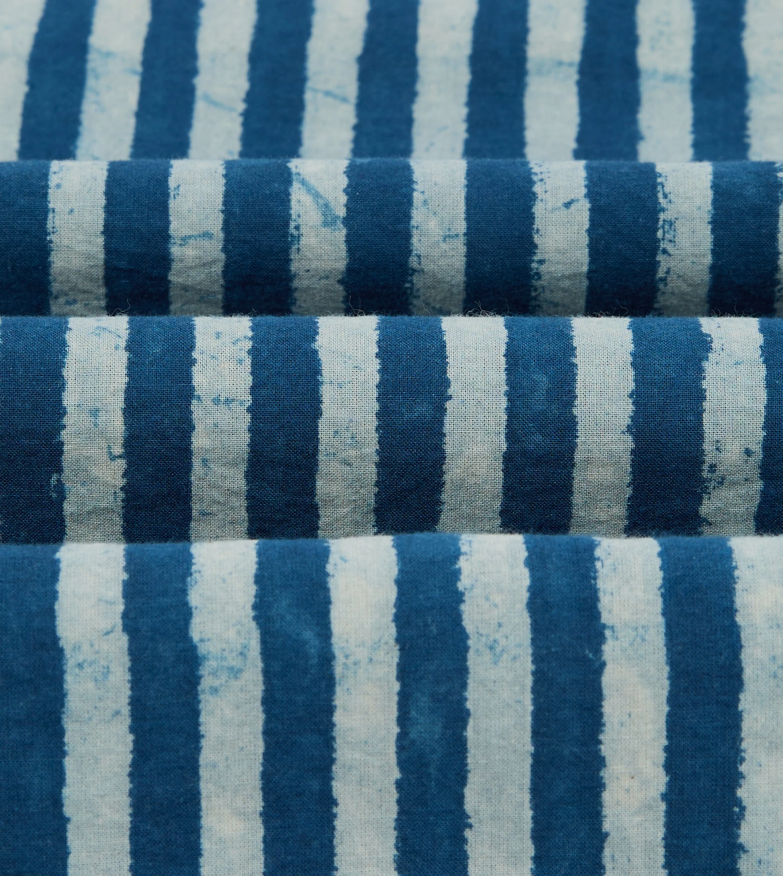 Indigo Stripe Block Print Cotton Camp Collar Short Sleeve Shirt Active Comfort Wear