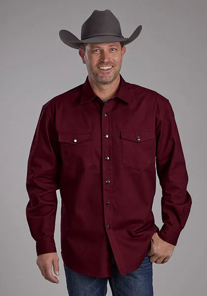 Active Layer Casual Performance Fit Roper Men's L/S Brushed Twill Solid Western Snap Shirt (Available in 4 Color Choices)