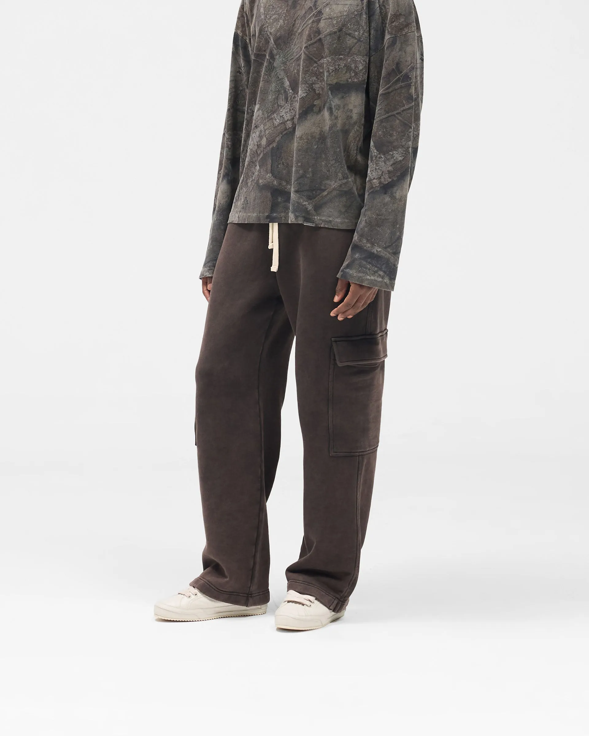 Premium Stretch Double Stitched Seams Initial Cargo Sweatpants - Coffee