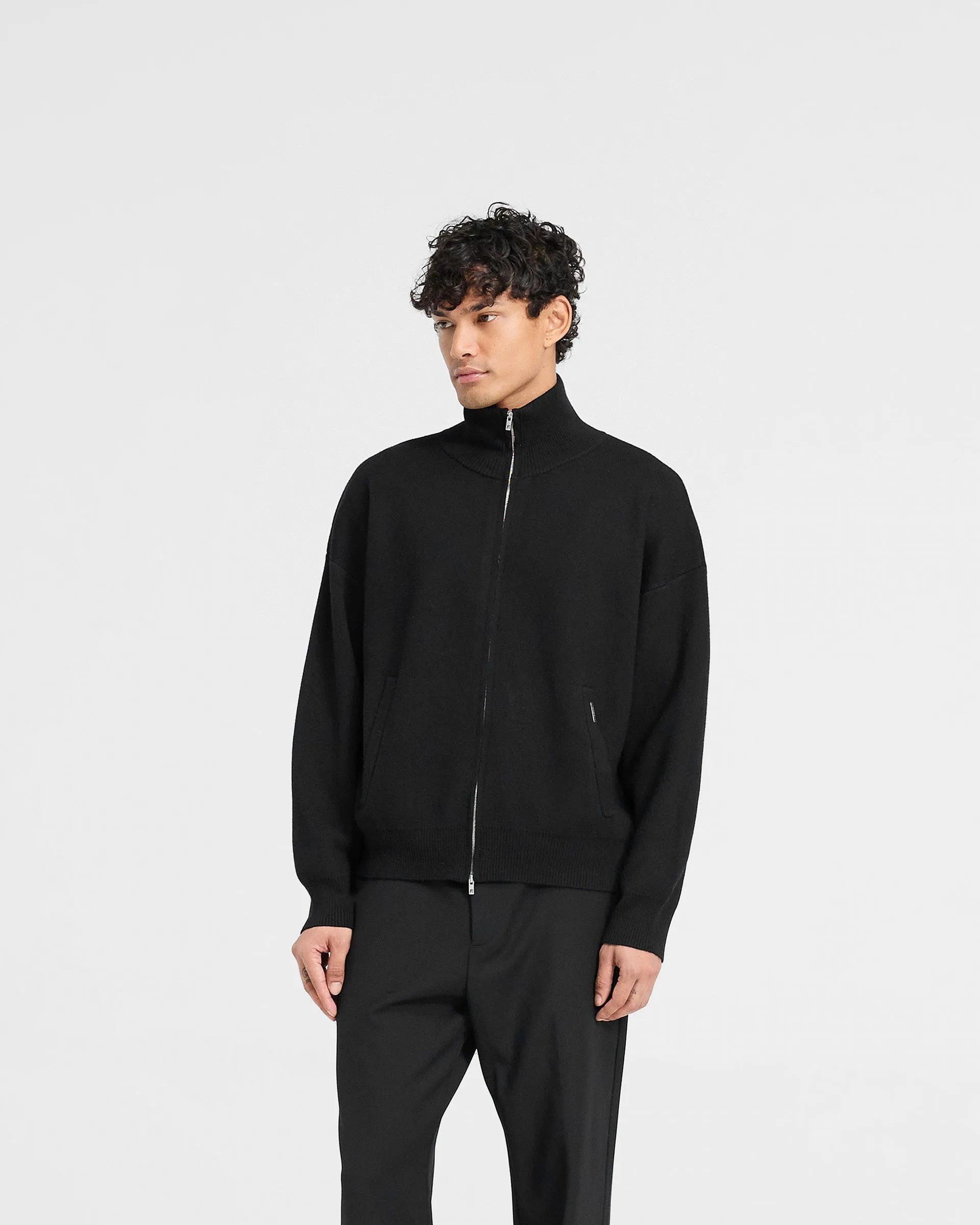 Initial Knitted Track Jacket - Jet Black Warm Touch FineGauge Knit