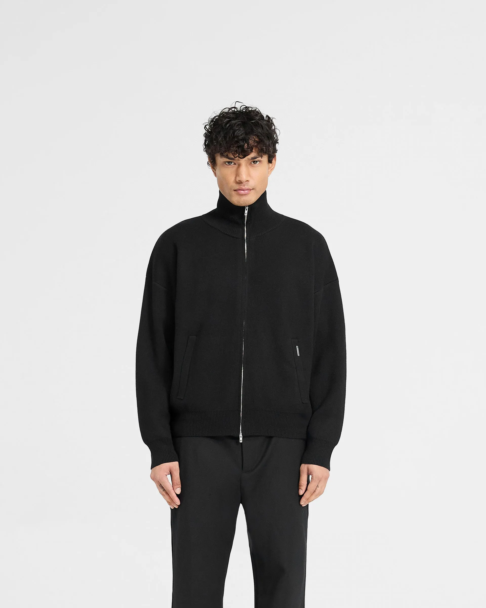 WrinkleResistant Yarn Initial Knitted Track Jacket - Jet Black