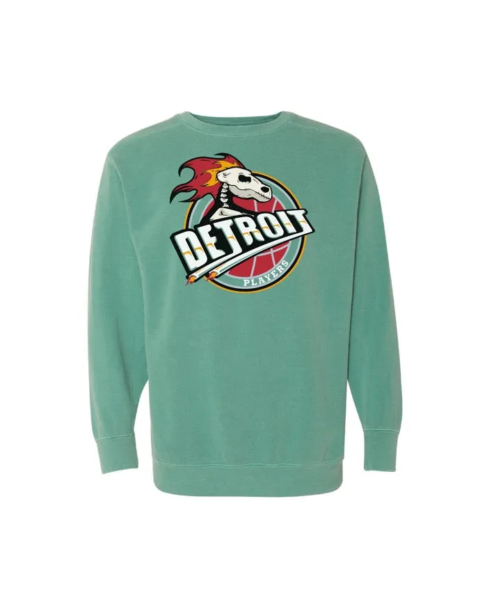 Cold Layer Concert Look Ink Detroit 90s Players Crewneck Sweatshirt - Pigment dyed Teal