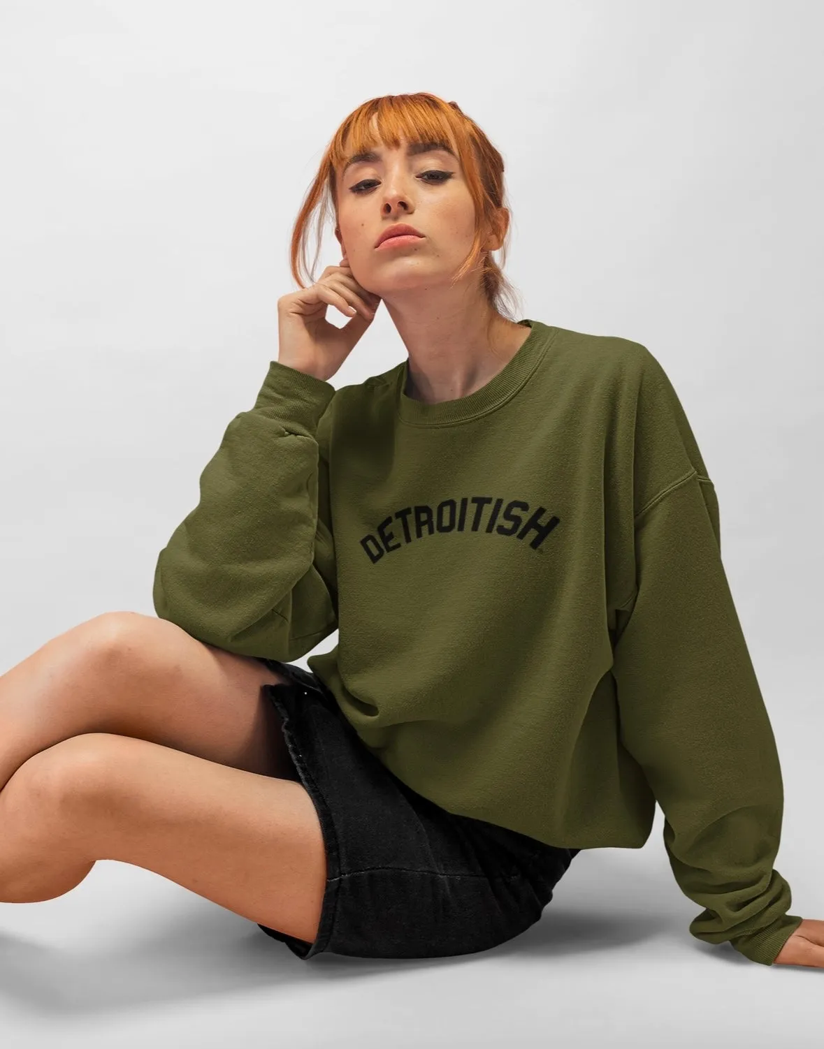 Soft and Warm Essentials Wear Ink Detroit Detroitish Crewneck Sweatshirt - Military Green