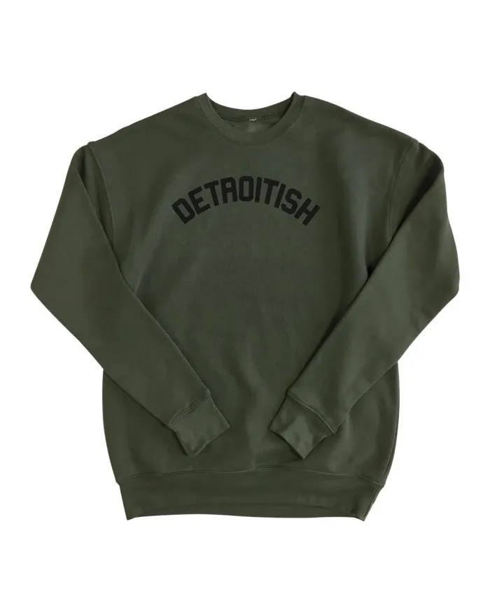 Ink Detroit Detroitish Crewneck Sweatshirt - Military Green Unisex Appeal Casual Comfort