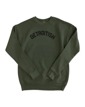 Ink Detroit Detroitish Crewneck Sweatshirt - Military Green Unisex Appeal Casual Comfort
