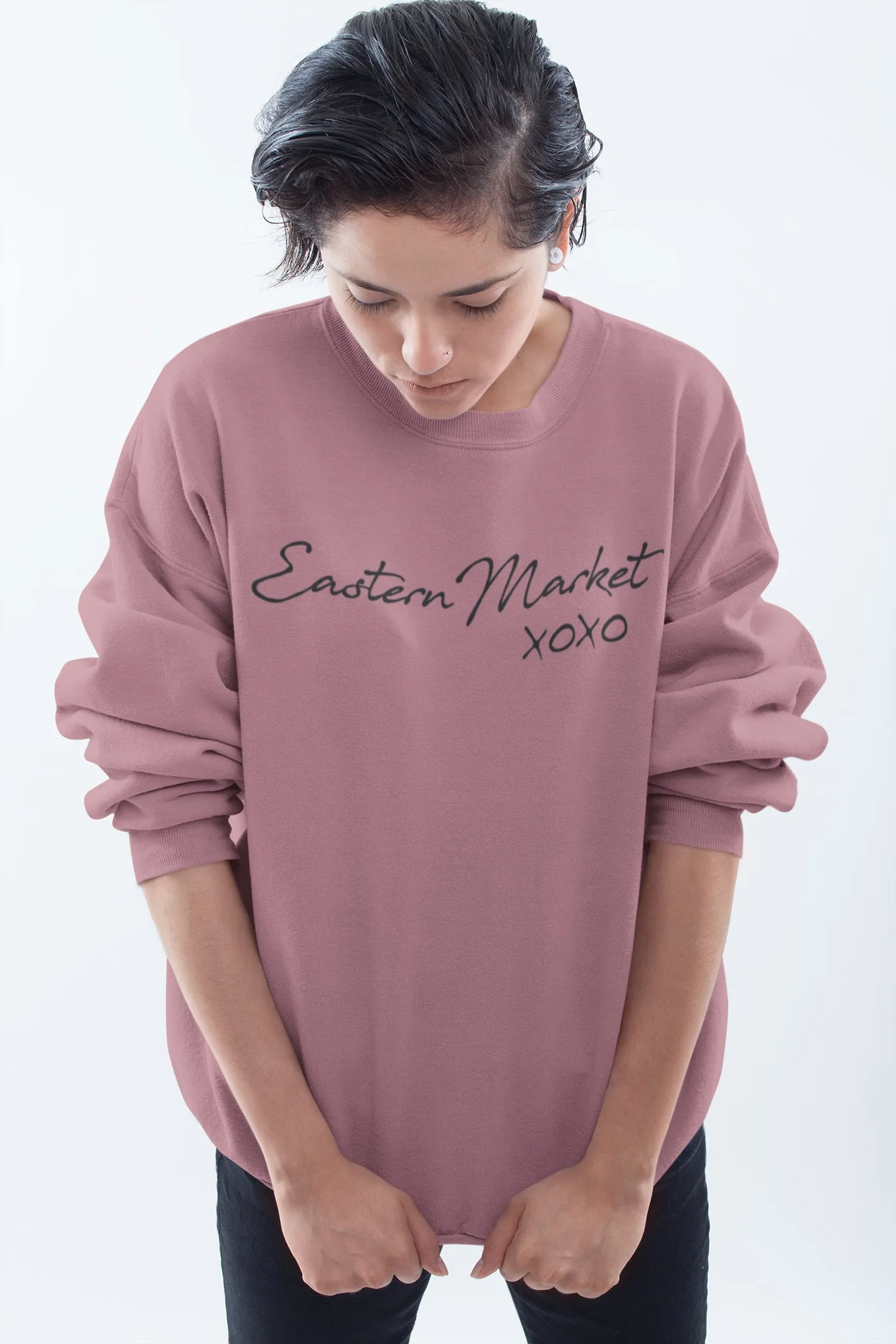 Vibrant Print Ink Detroit Eastern Market XOXO Crewneck Sweatshirt - Mauve