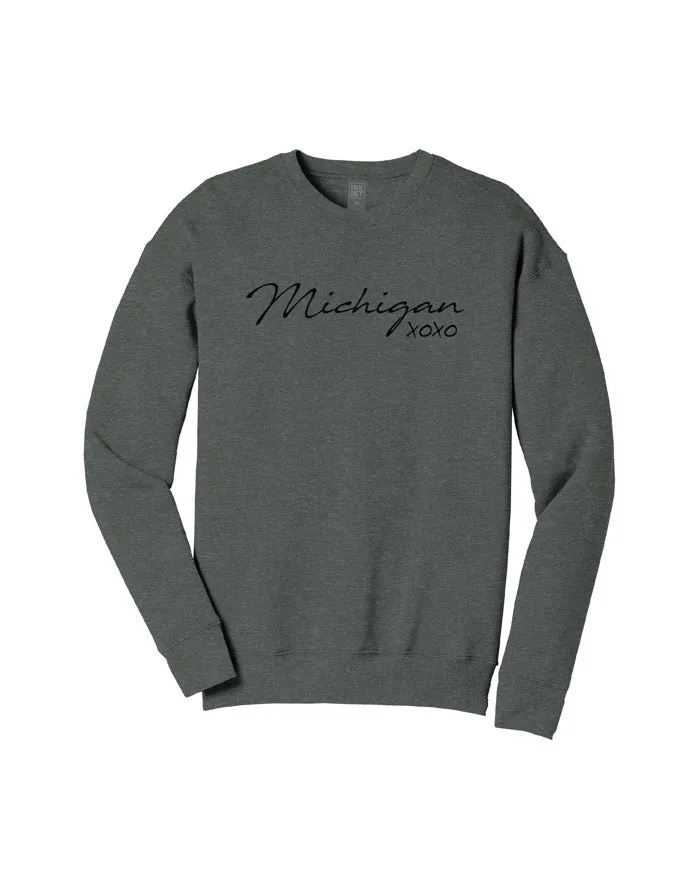 Ink Detroit Michigan XOXO Crewneck Sweatshirt - Grey product packaging