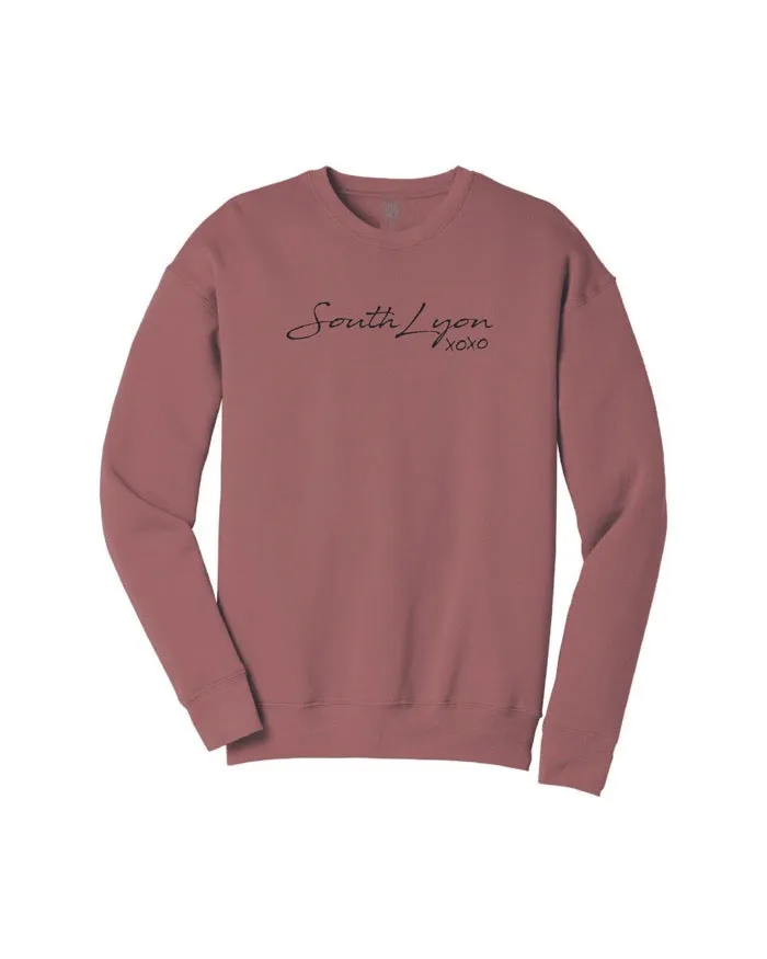 great for presents Warm Comfort Ink Detroit South Lyon XOXO Crewneck Sweatshirt - Mauve