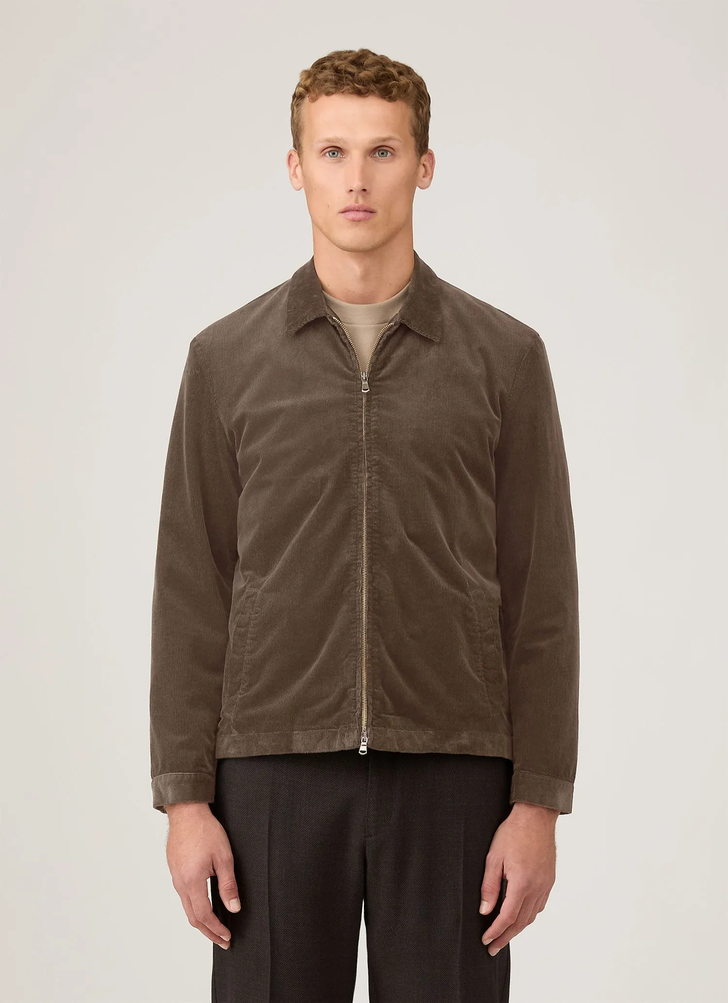 Stretch Comfort Design Men's Corduroy Harrington Jacket in Bark