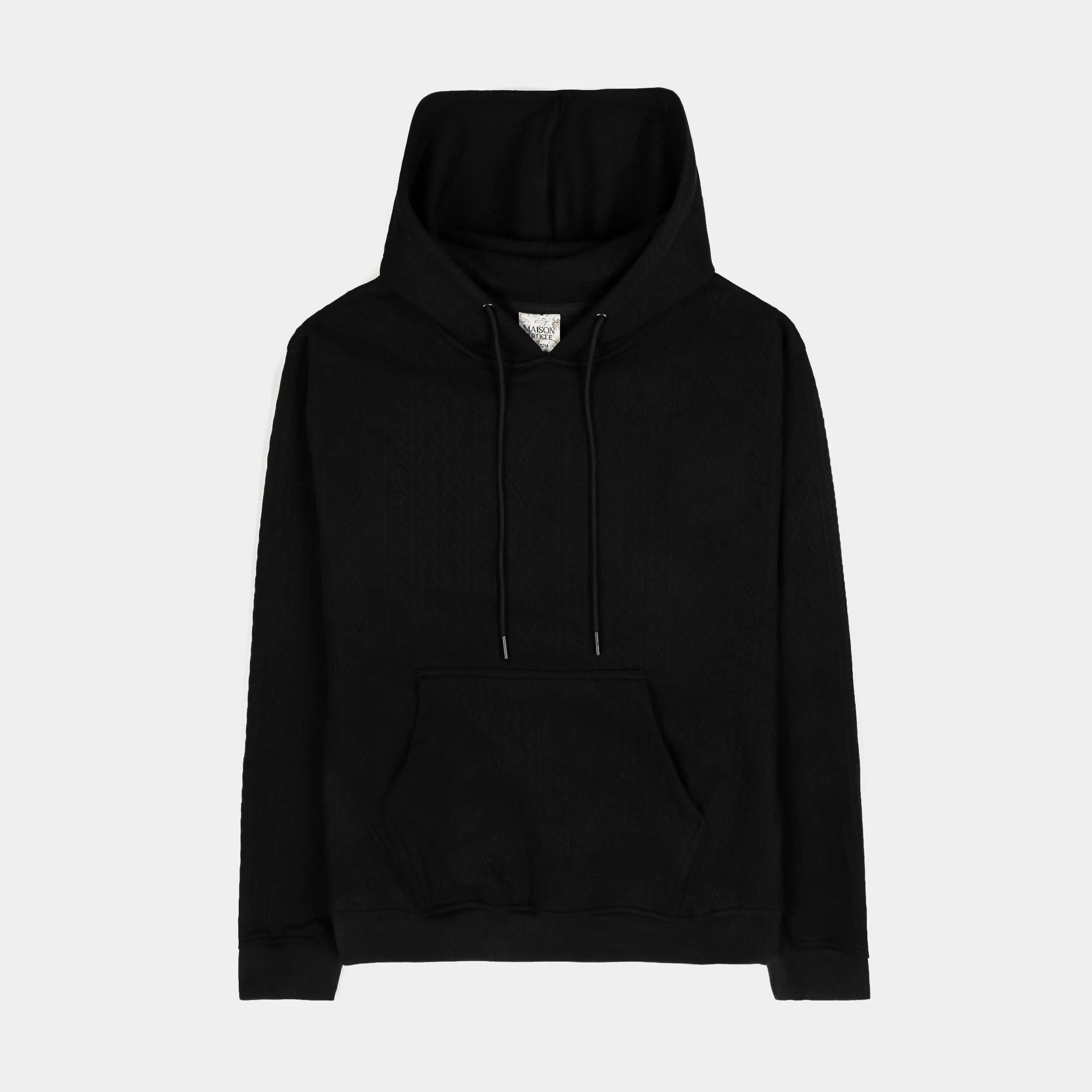 Drawstring belt accents Jacquard Knit Pullover Mens Hoodie (Black)