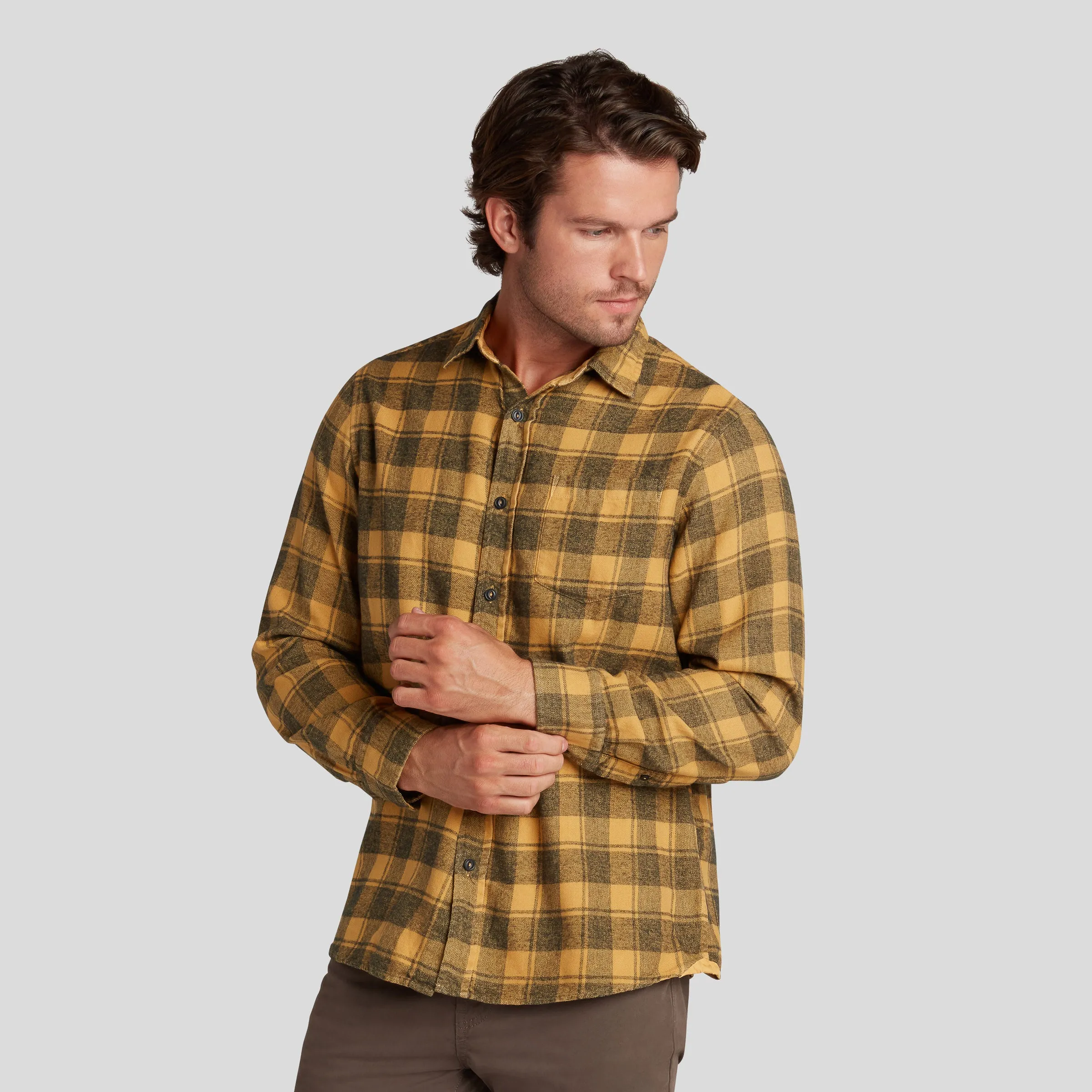 perfect for all-day wear Vibrant Prints Jaspe Midweight Twill - Spruce Yellow Plaid